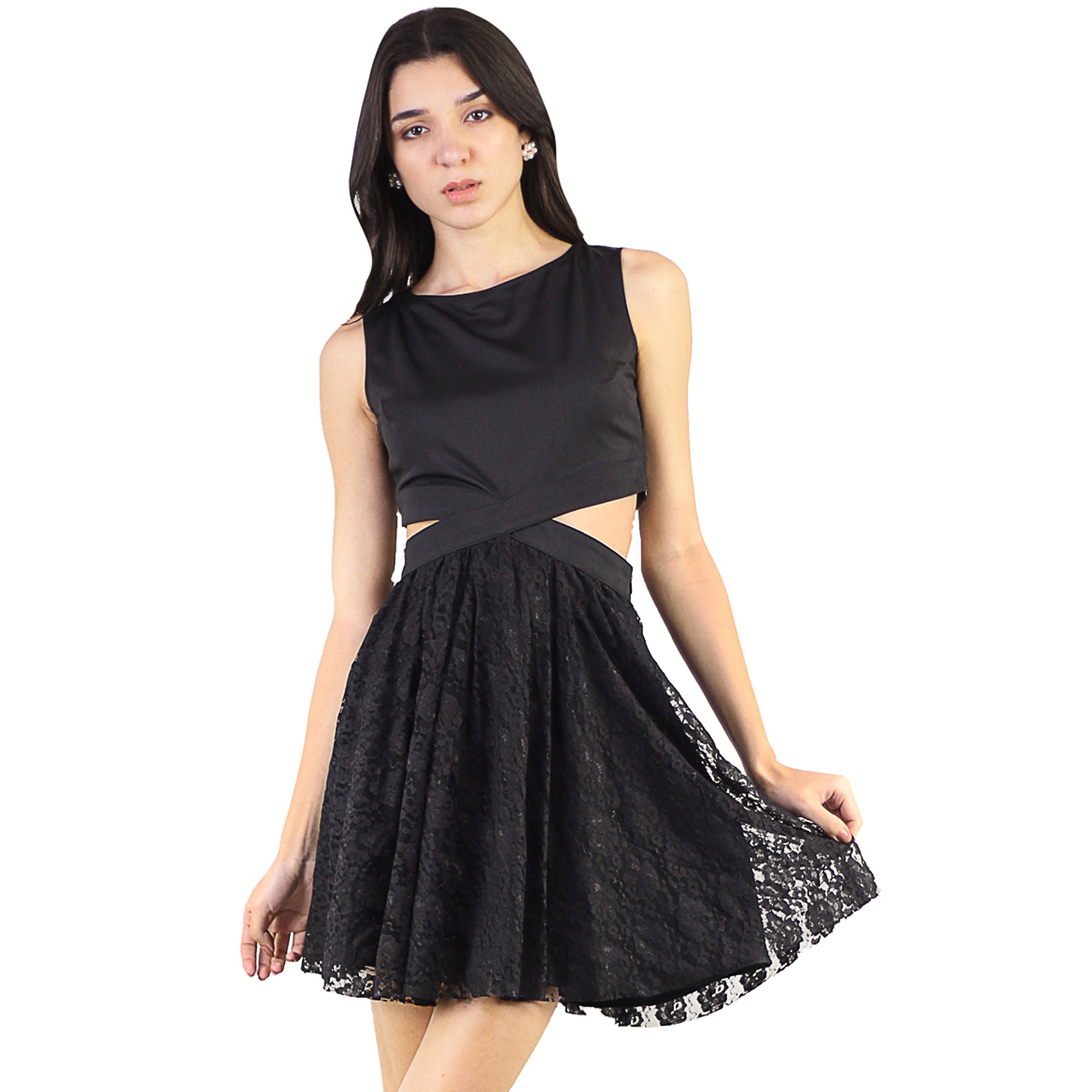 Artyska Women's Elegant Floral Lace Boatneck Sleeveless Cocktail Party Mini Dress