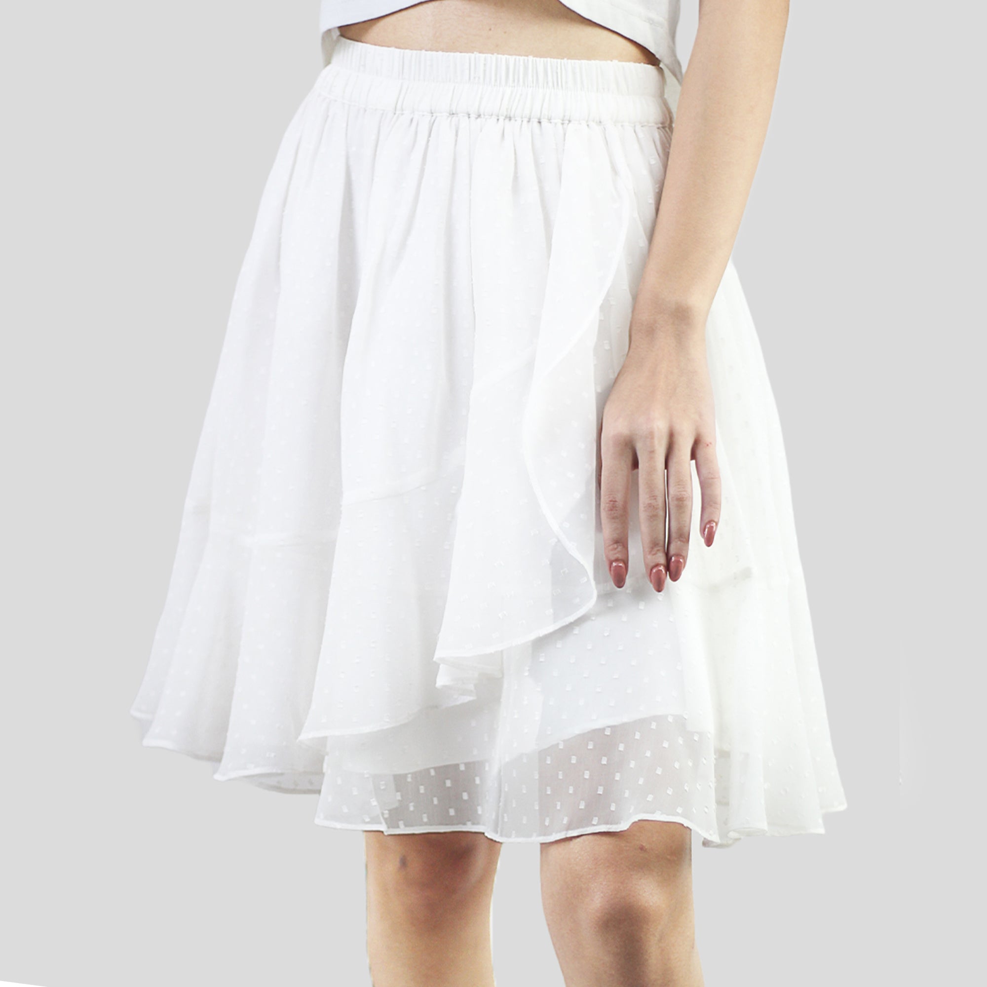 Artyska Women's Layered Ruffle Elastic Waist Above Knee Skirt