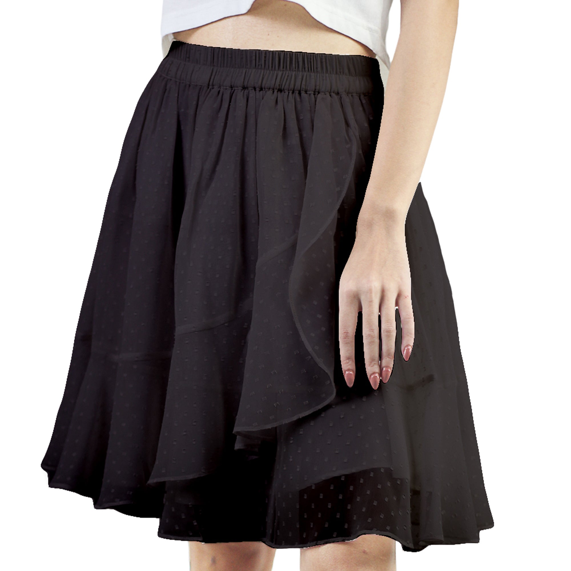 Artyska Women's Layered Ruffle Elastic Waist Above Knee Skirt