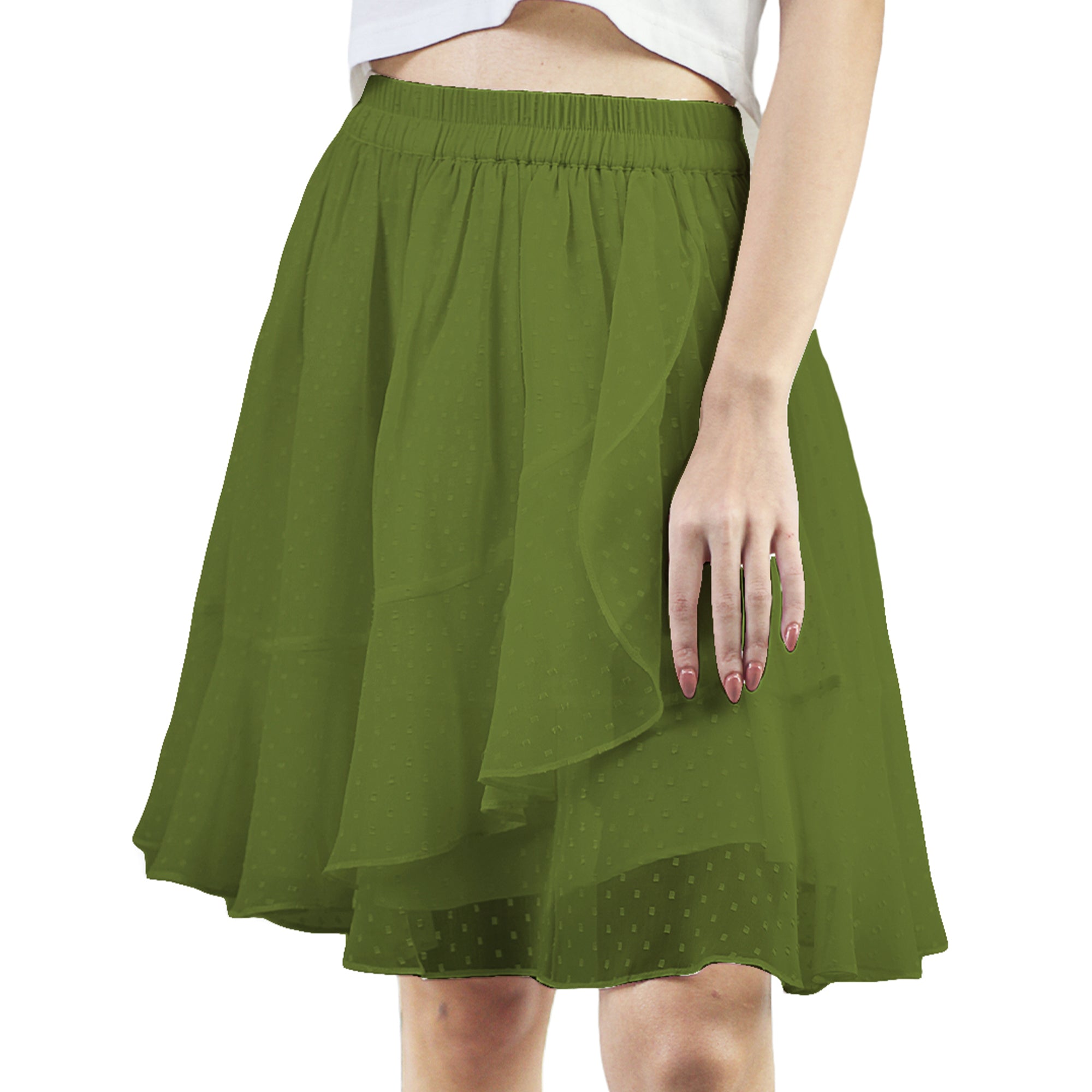 Artyska Women's Layered Ruffle Elastic Waist Above Knee Skirt