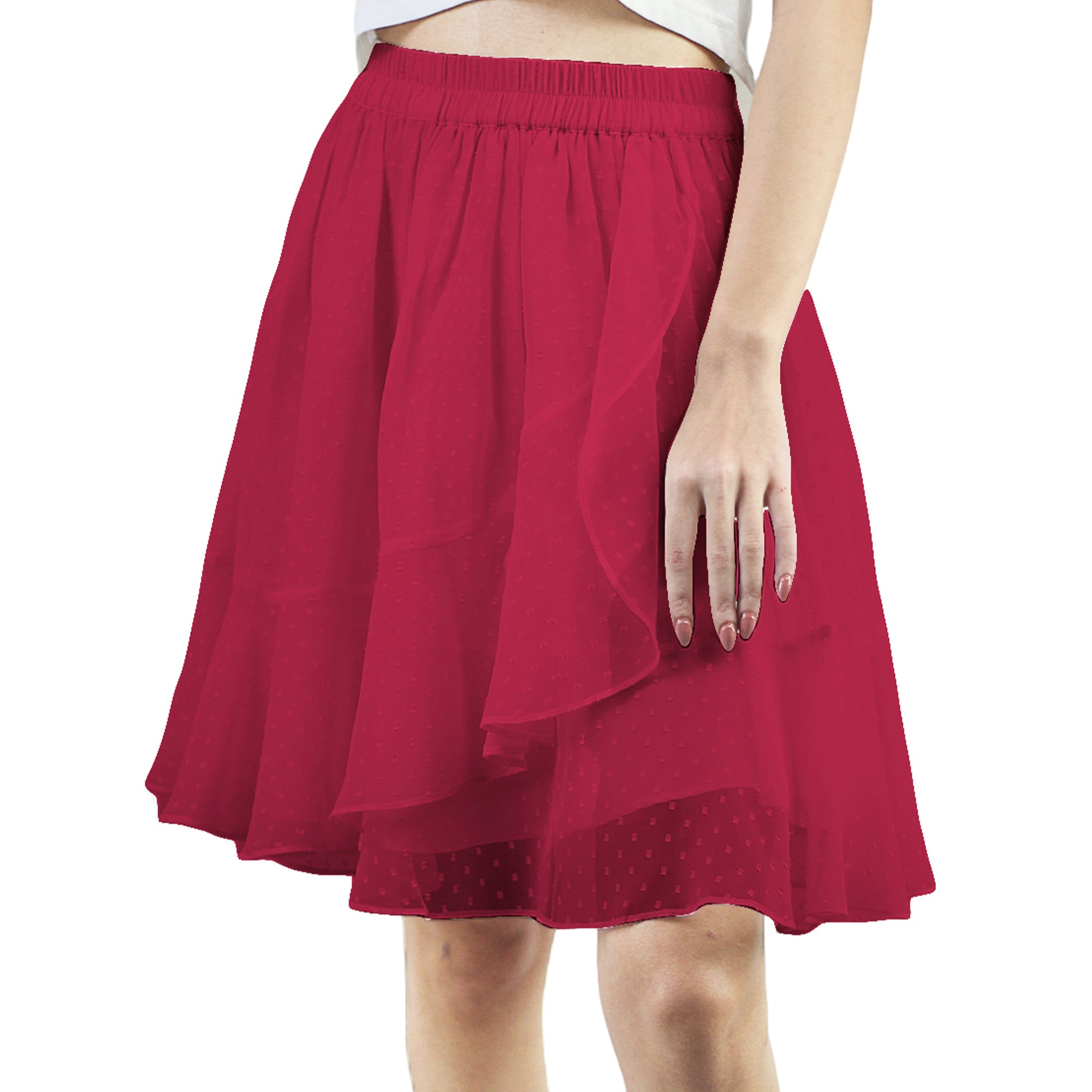 Artyska Women's Layered Ruffle Elastic Waist Above Knee Skirt