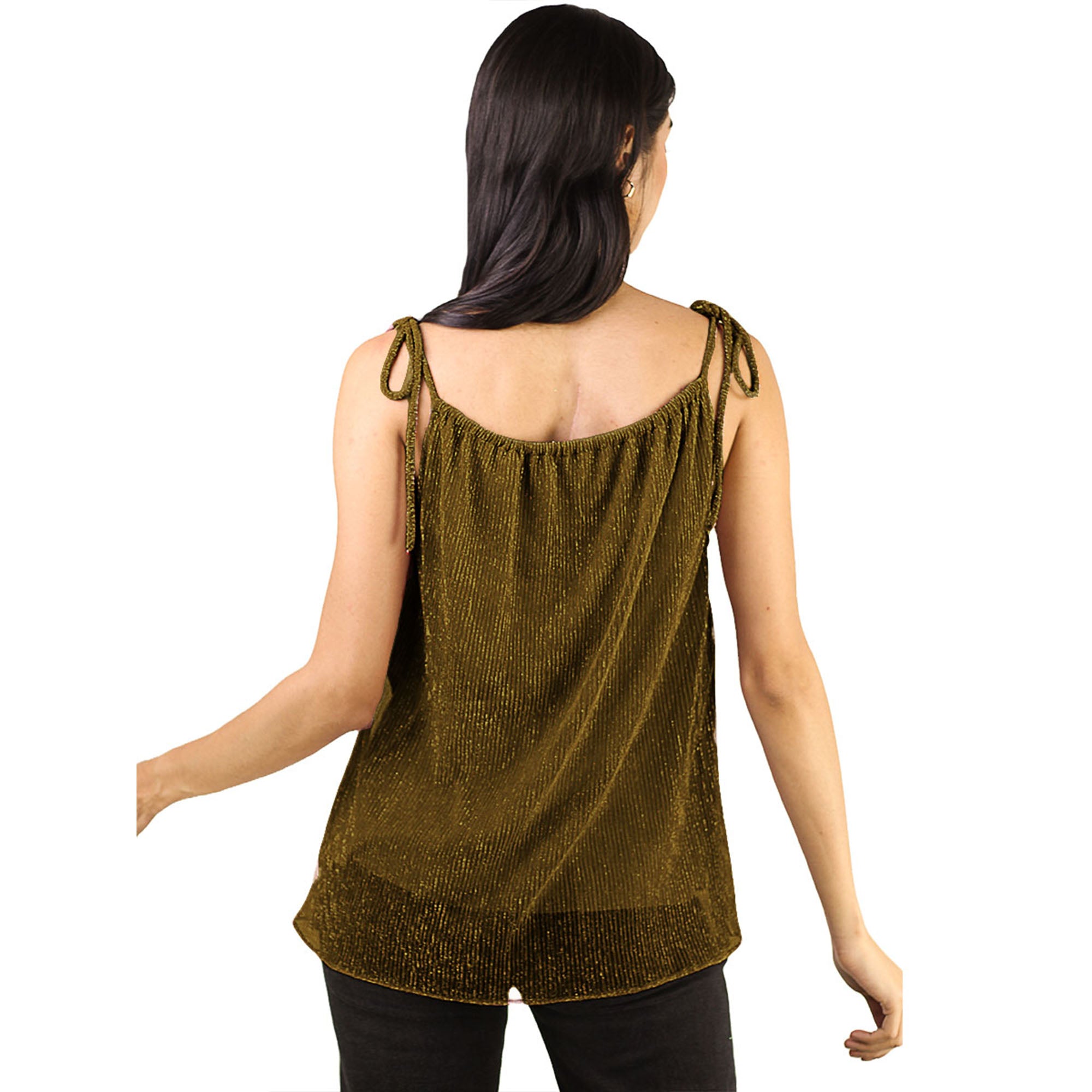 Artyska Women's Shimmer Round Neck Tie-Shoulder Tank Top