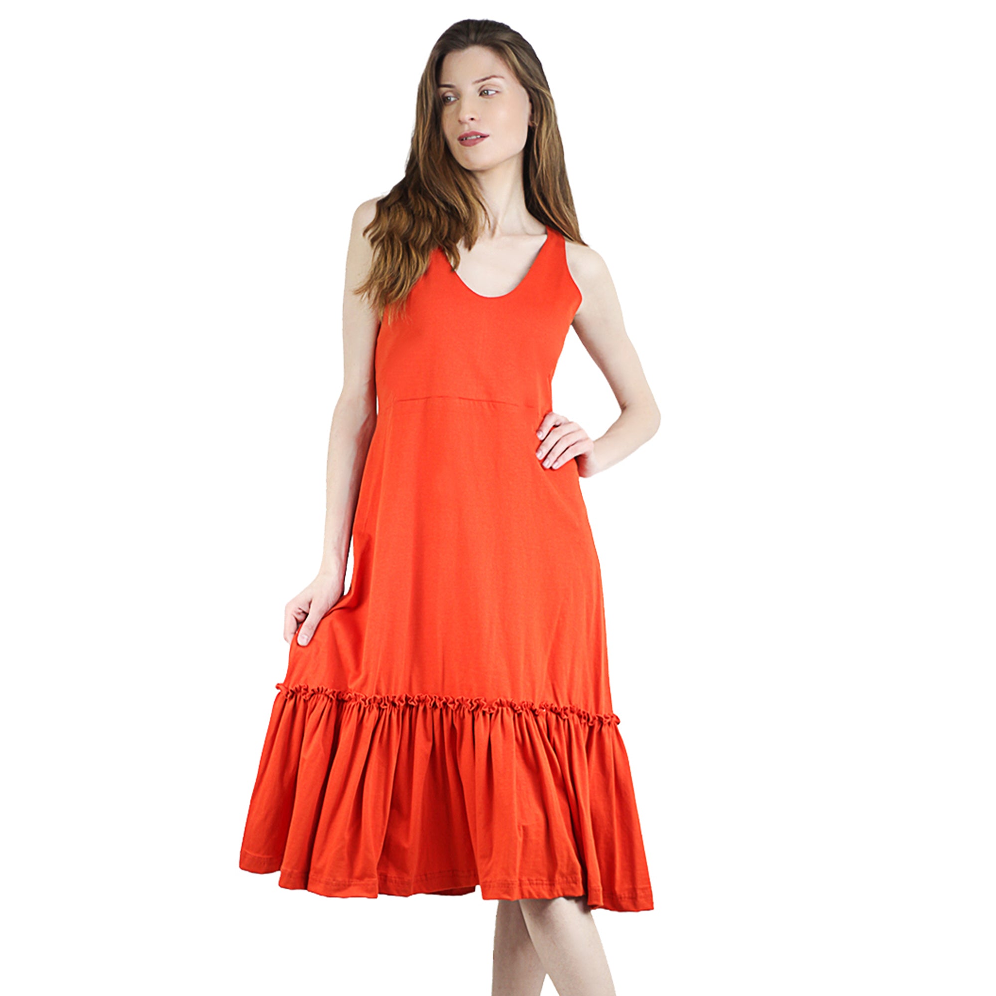 Artyska Women's Casual Summer Round Neck Midi Ruffled Knit Dress