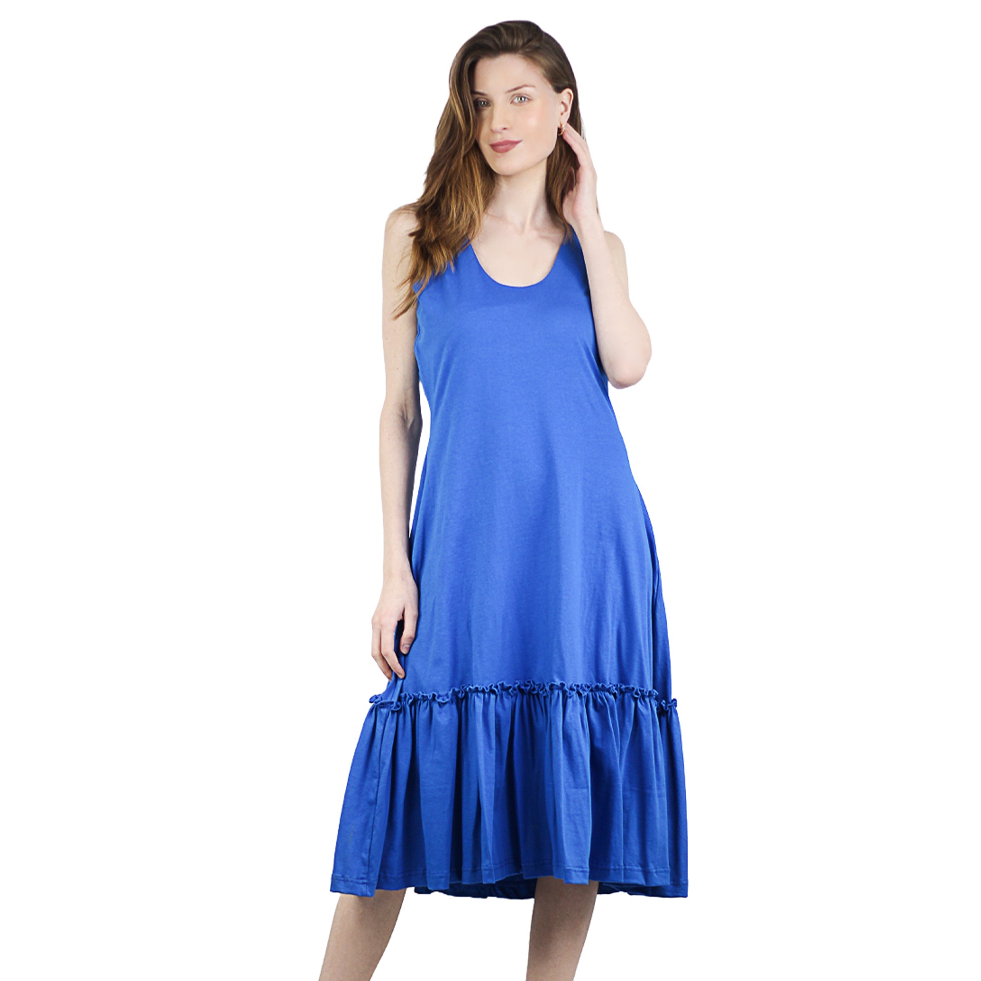 Artyska Women's Casual Summer Round Neck Midi Ruffled Knit Dress