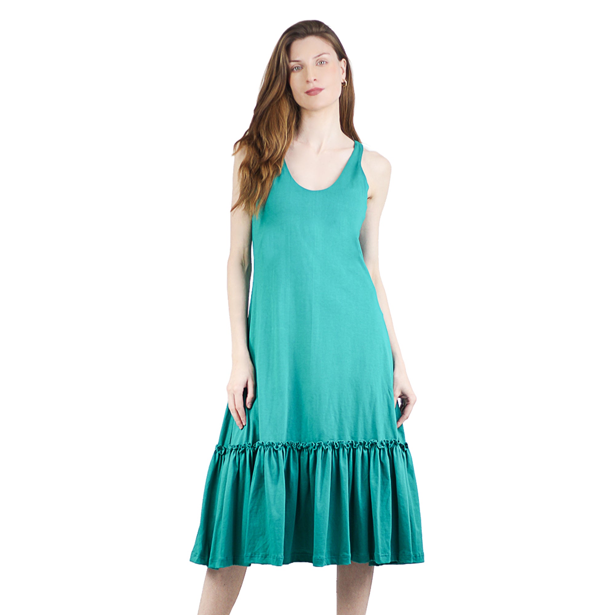 Artyska Women's Casual Summer Round Neck Midi Ruffled Knit Dress