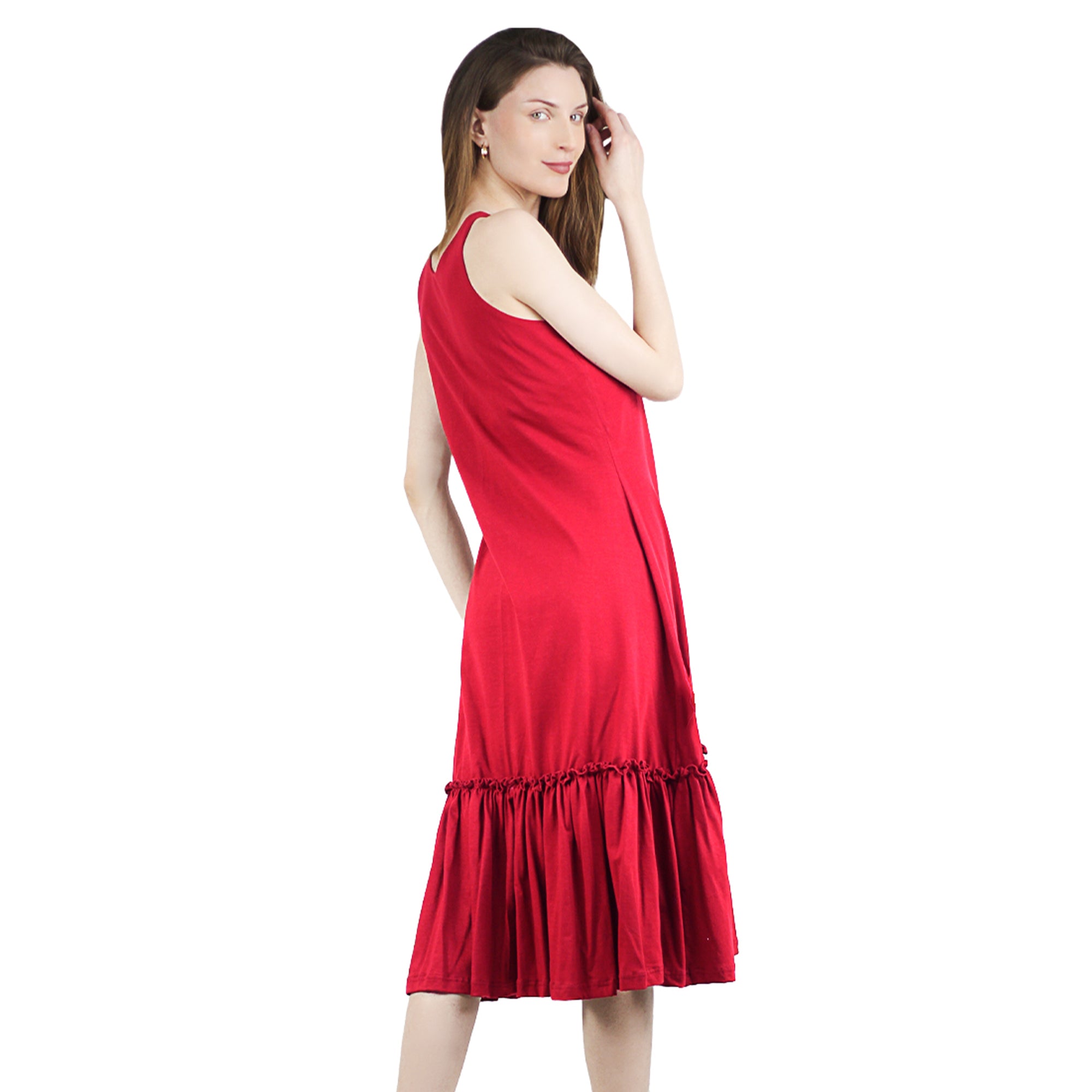 Artyska Women's Casual Summer Round Neck Midi Ruffled Knit Dress