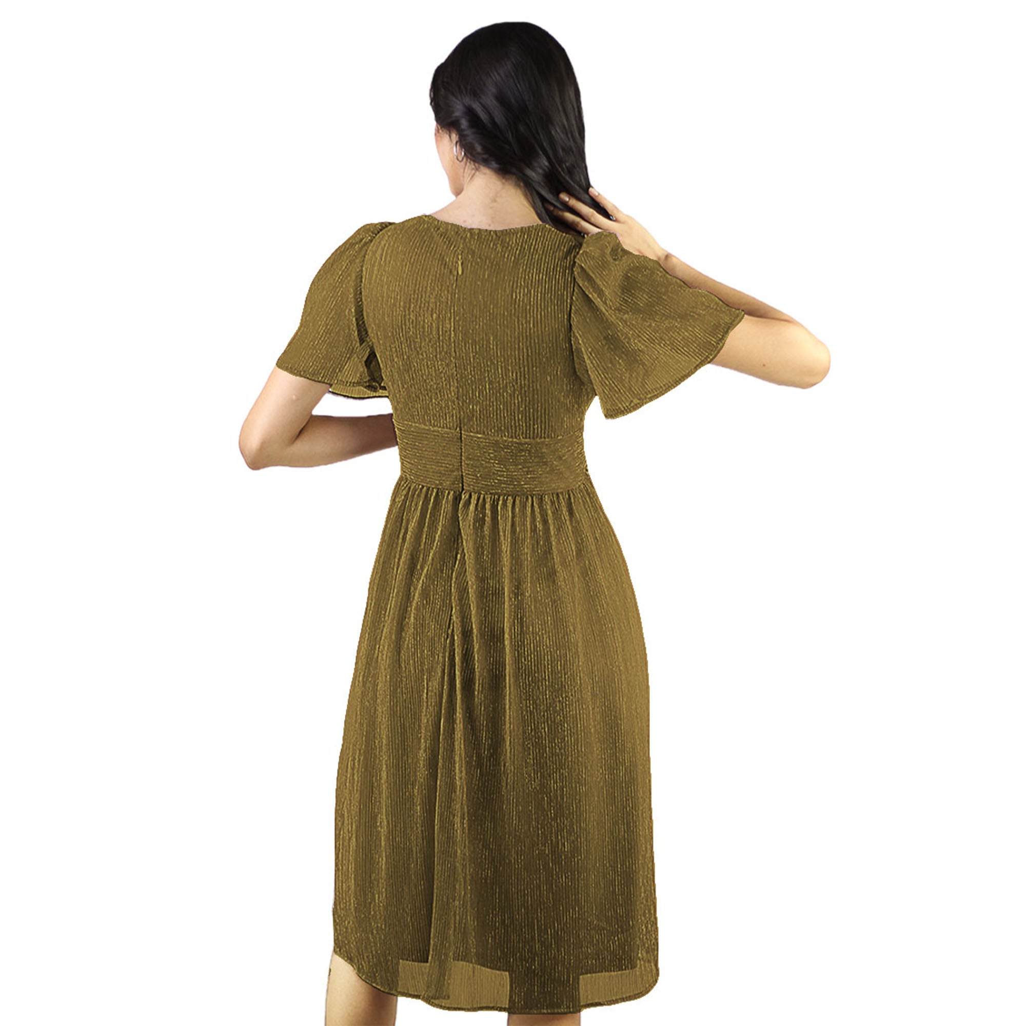 Artyska Women’s Glitter Puff Sleeve V-Neck Midi Party Dress – Elegant Cocktail & Evening Wear