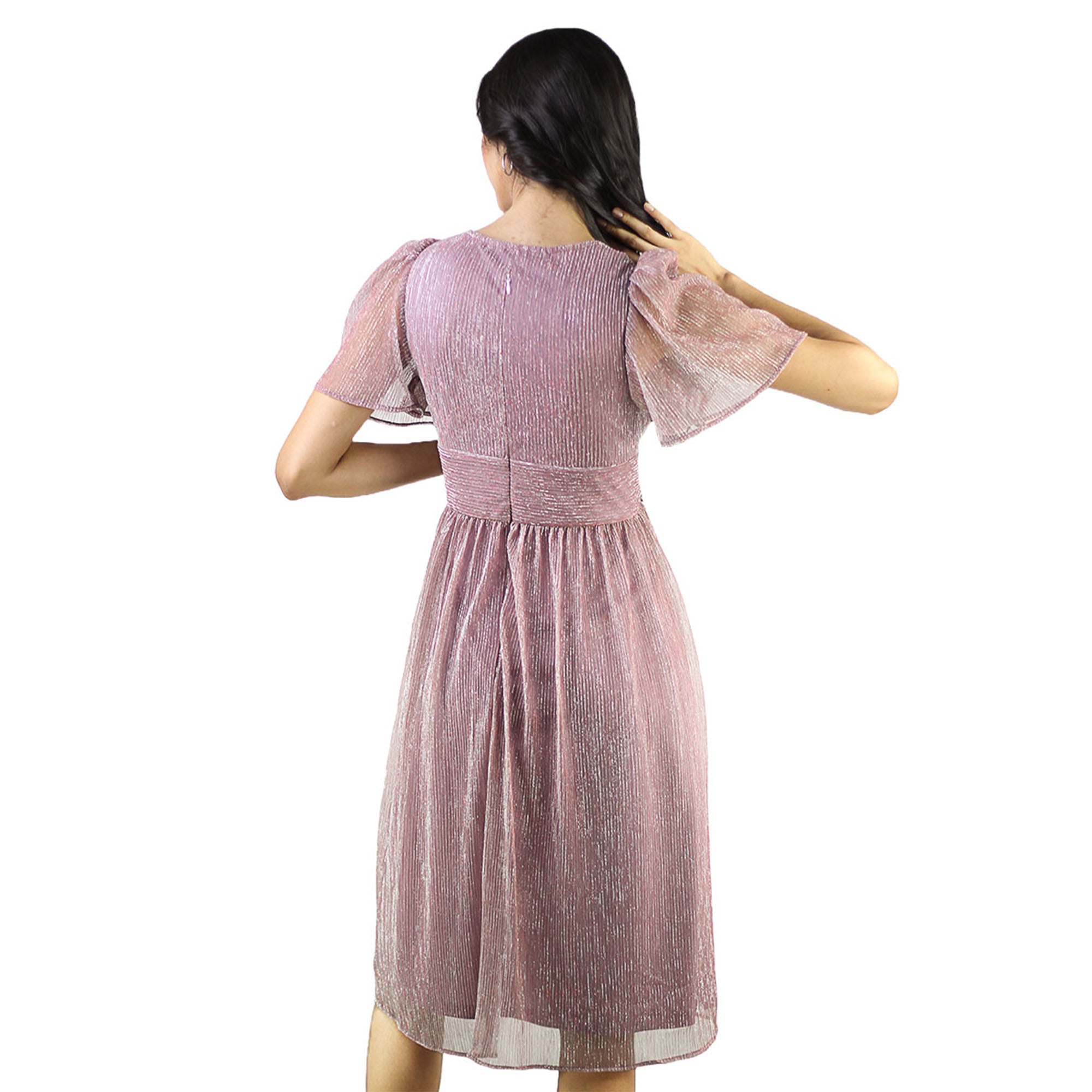 Artyska Women’s Glitter Puff Sleeve V-Neck Midi Party Dress – Elegant Cocktail & Evening Wear