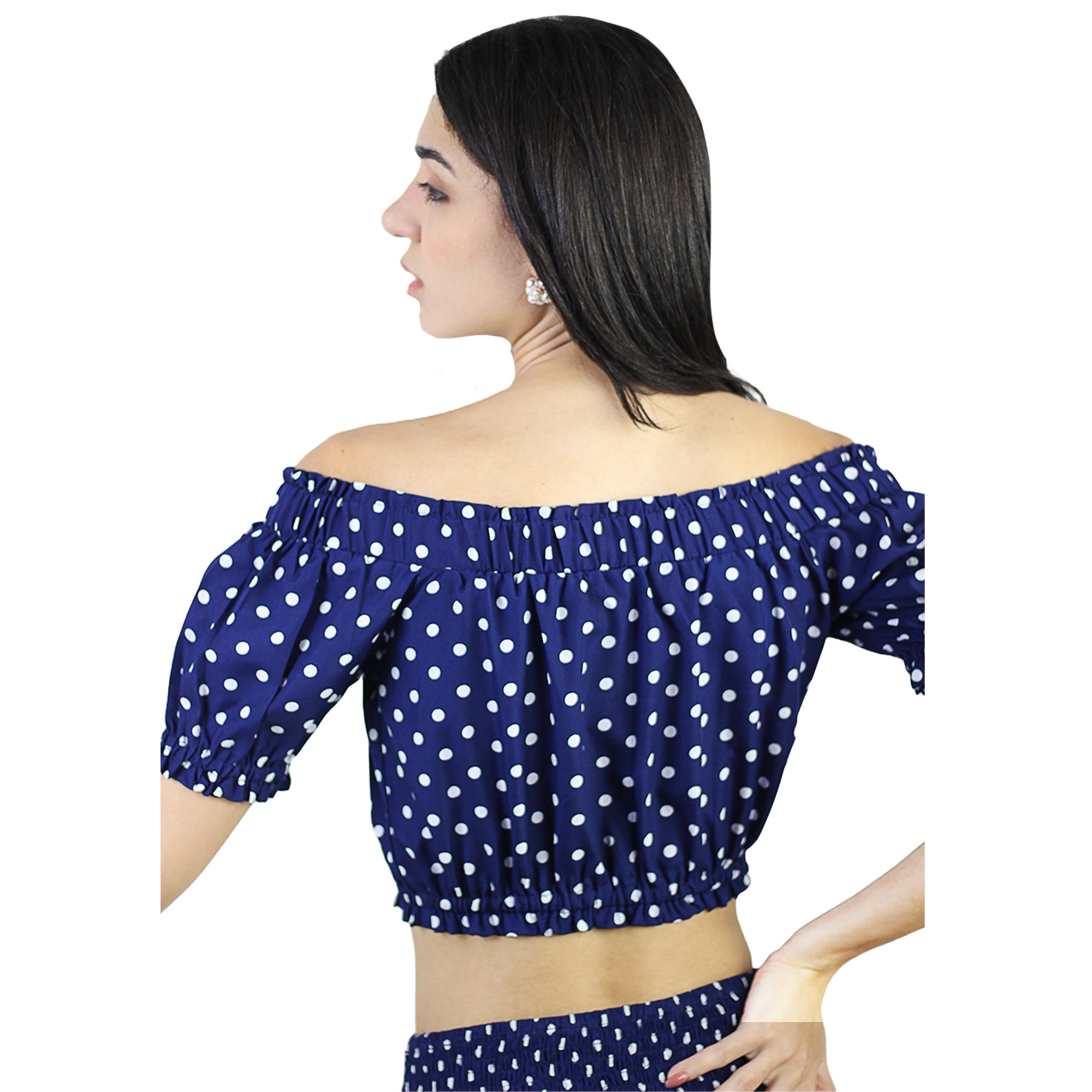 Artyska Women's Polka Dot Off Shoulder Crop Top Short Skirt 2 Piece Set