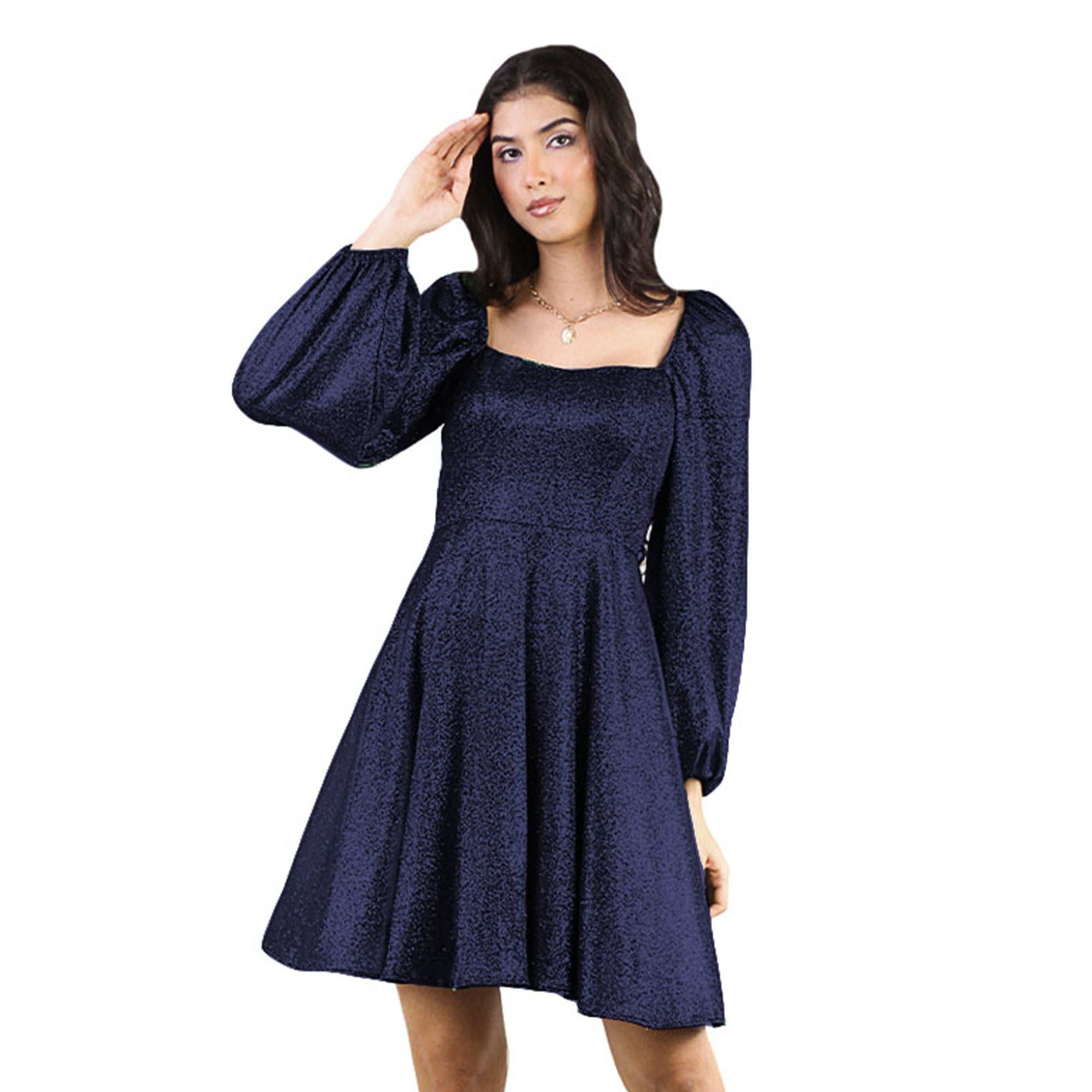 Artyska Women’s Glitter Short Puff Sleeves Square Neck Party Dress – Sparkle in Style