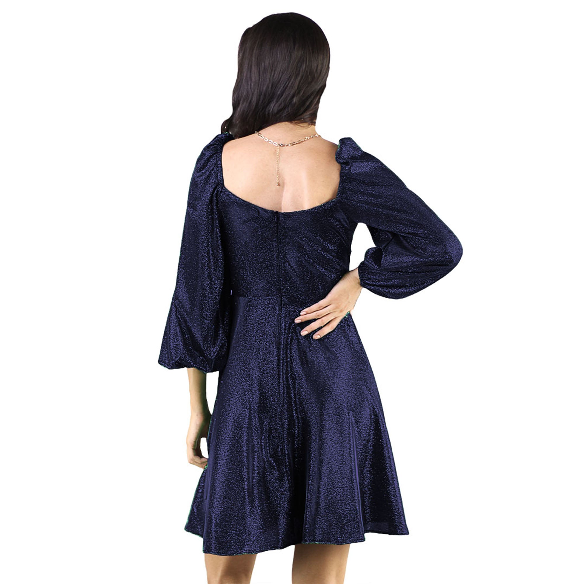 Artyska Women’s Glitter Short Puff Sleeves Square Neck Party Dress – Sparkle in Style