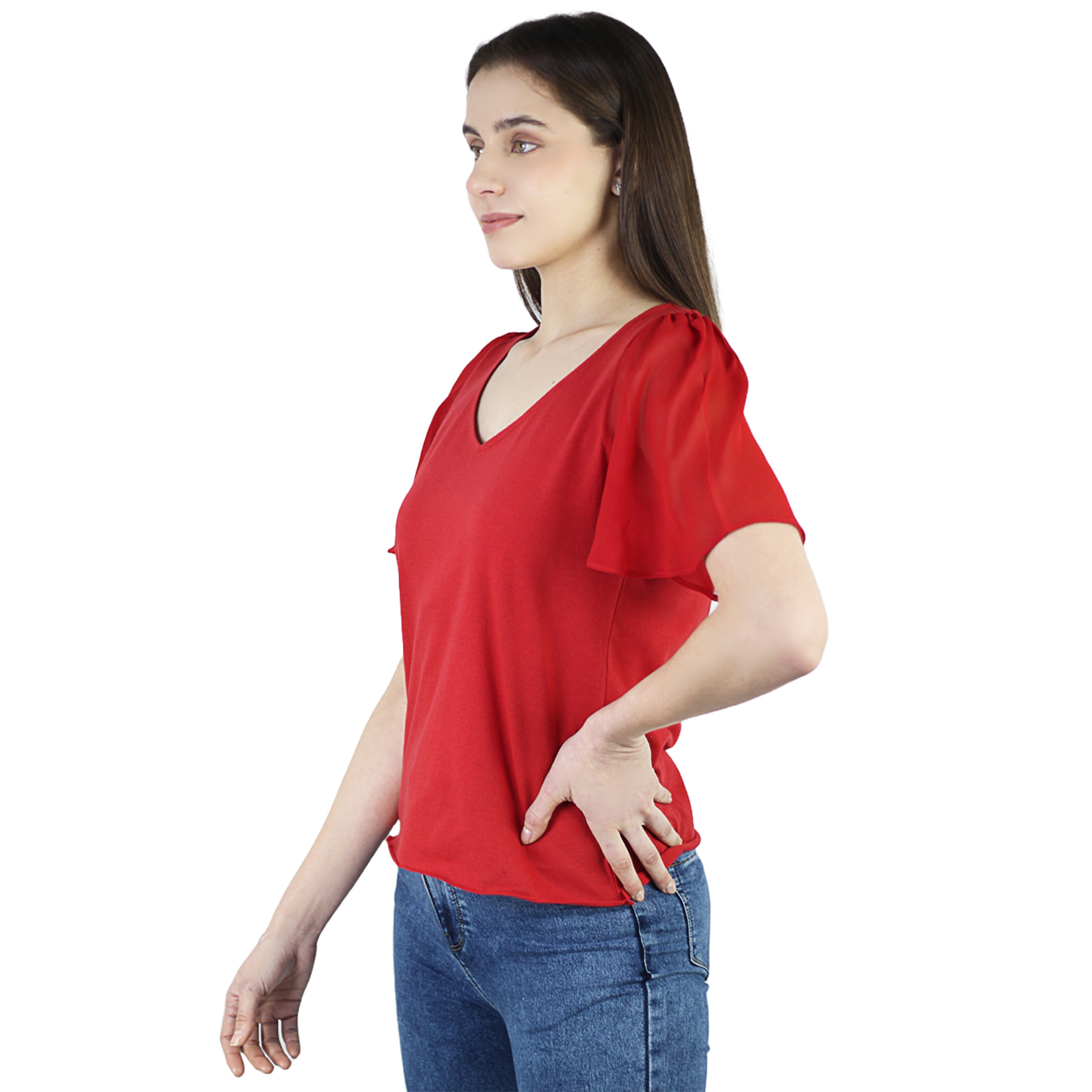 Artyska Women's Ruffle Casual V Neck Shirt Bell Short Sleeve Pullover Top