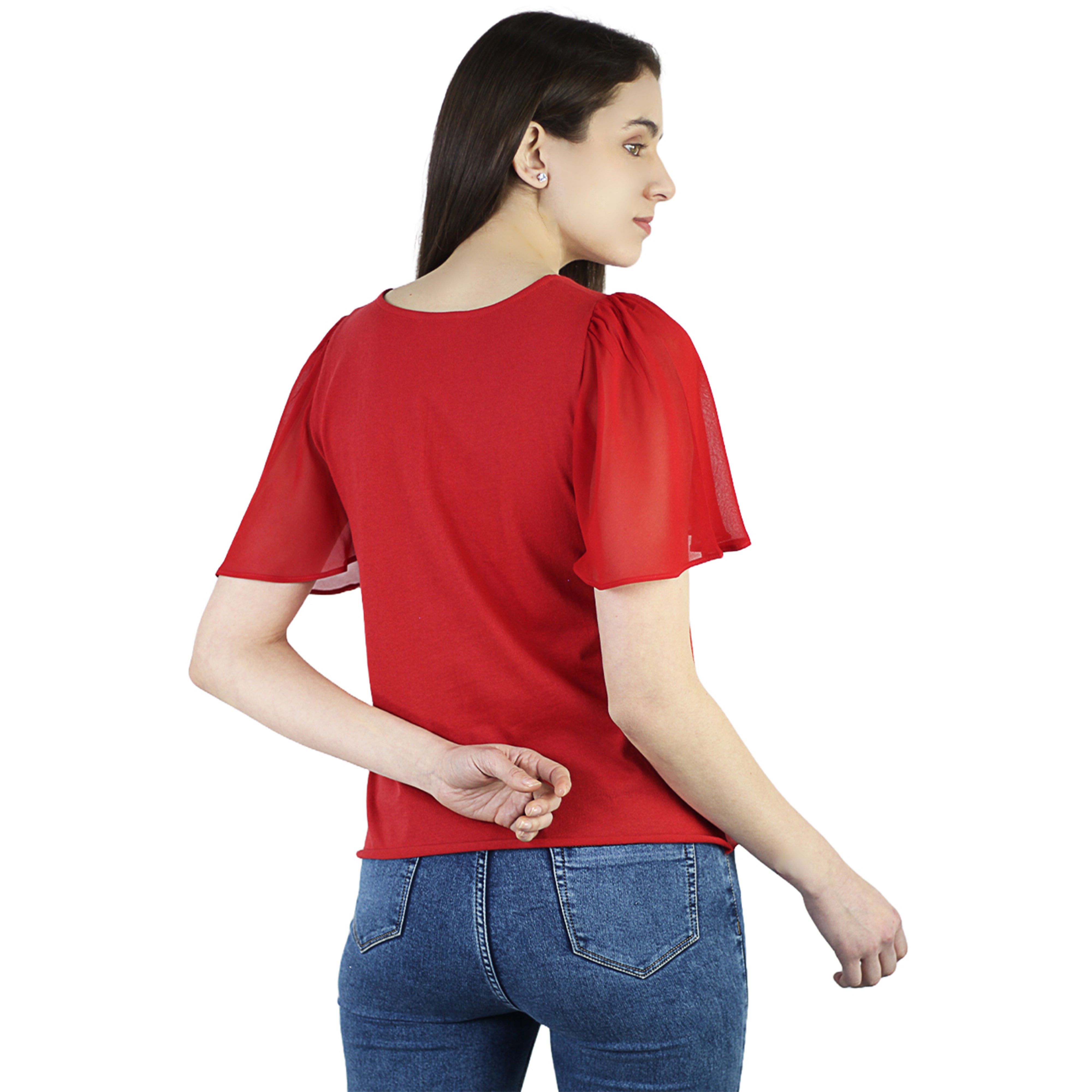 Artyska Women's Ruffle Casual V Neck Shirt Bell Short Sleeve Pullover Top