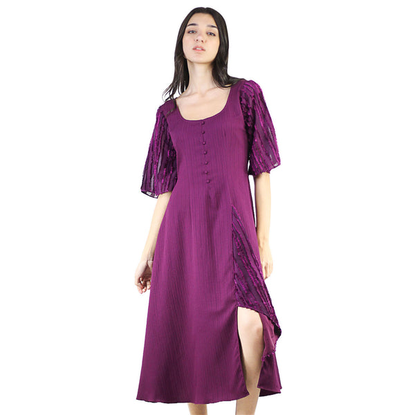 kohls purple dress Artyska Women's Scoop Neck Bell Sleeves Side Slit Midi Dress Party Casual Black Purple XS