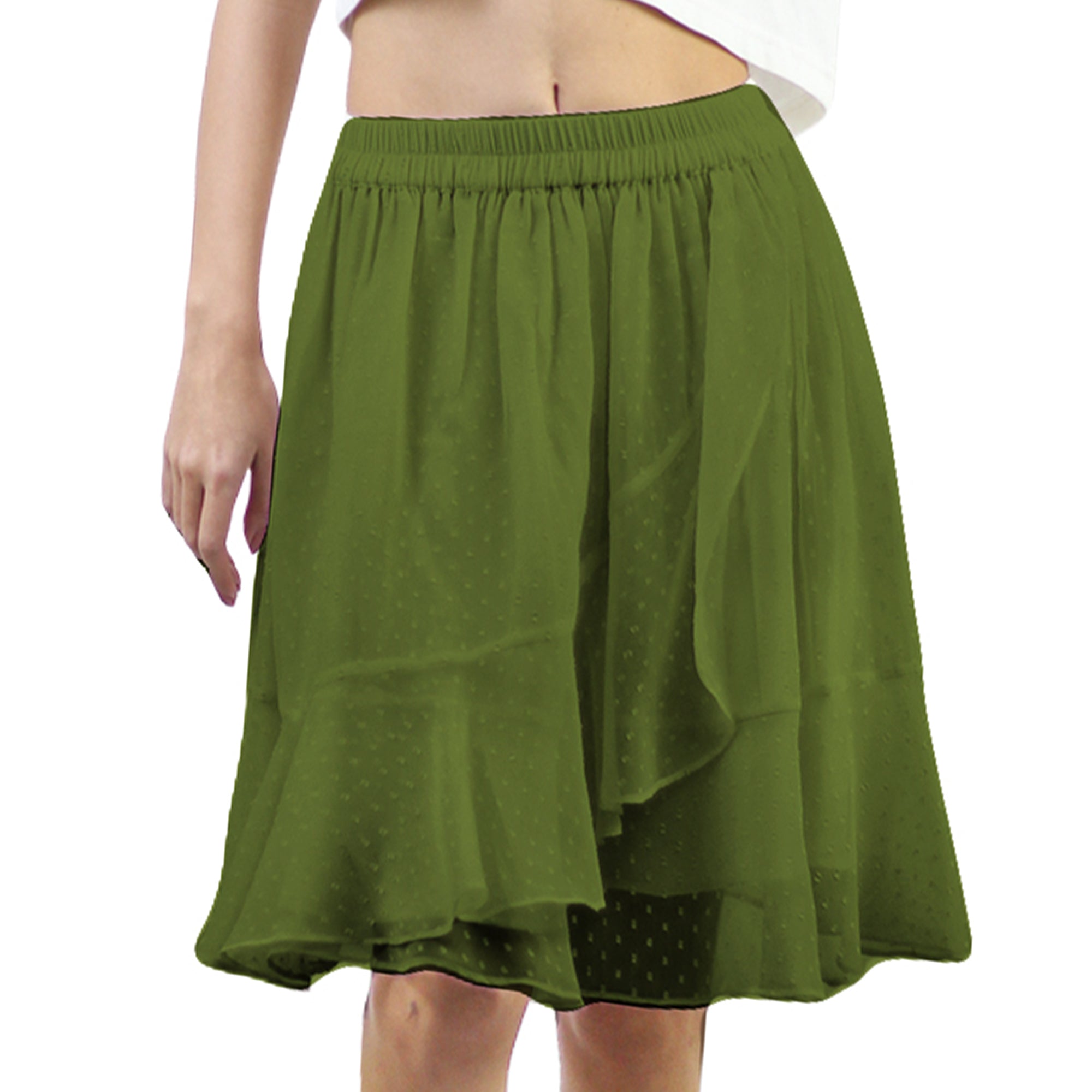 Artyska Women's Layered Ruffle Elastic Waist Above Knee Skirt