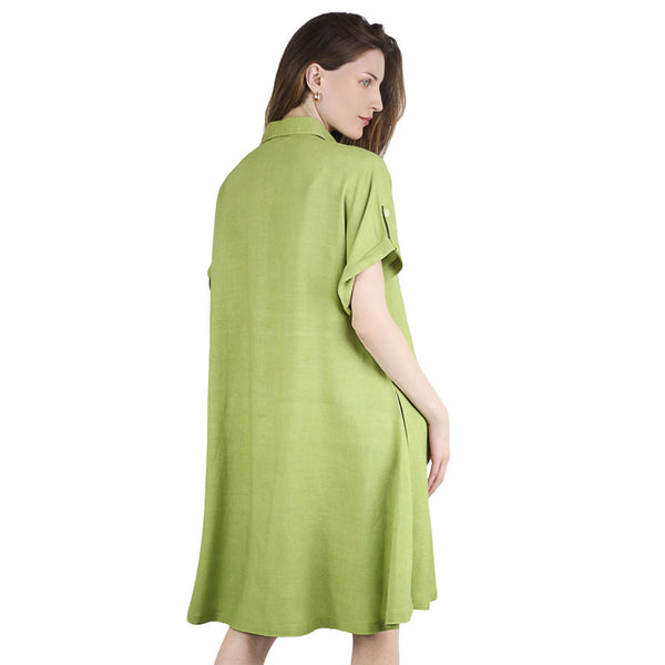 Artyska Women's Linen Short Sleeve Button Front Shirt Dress Artyska Women's Linen Short Sleeve Button Front Shirt Dress