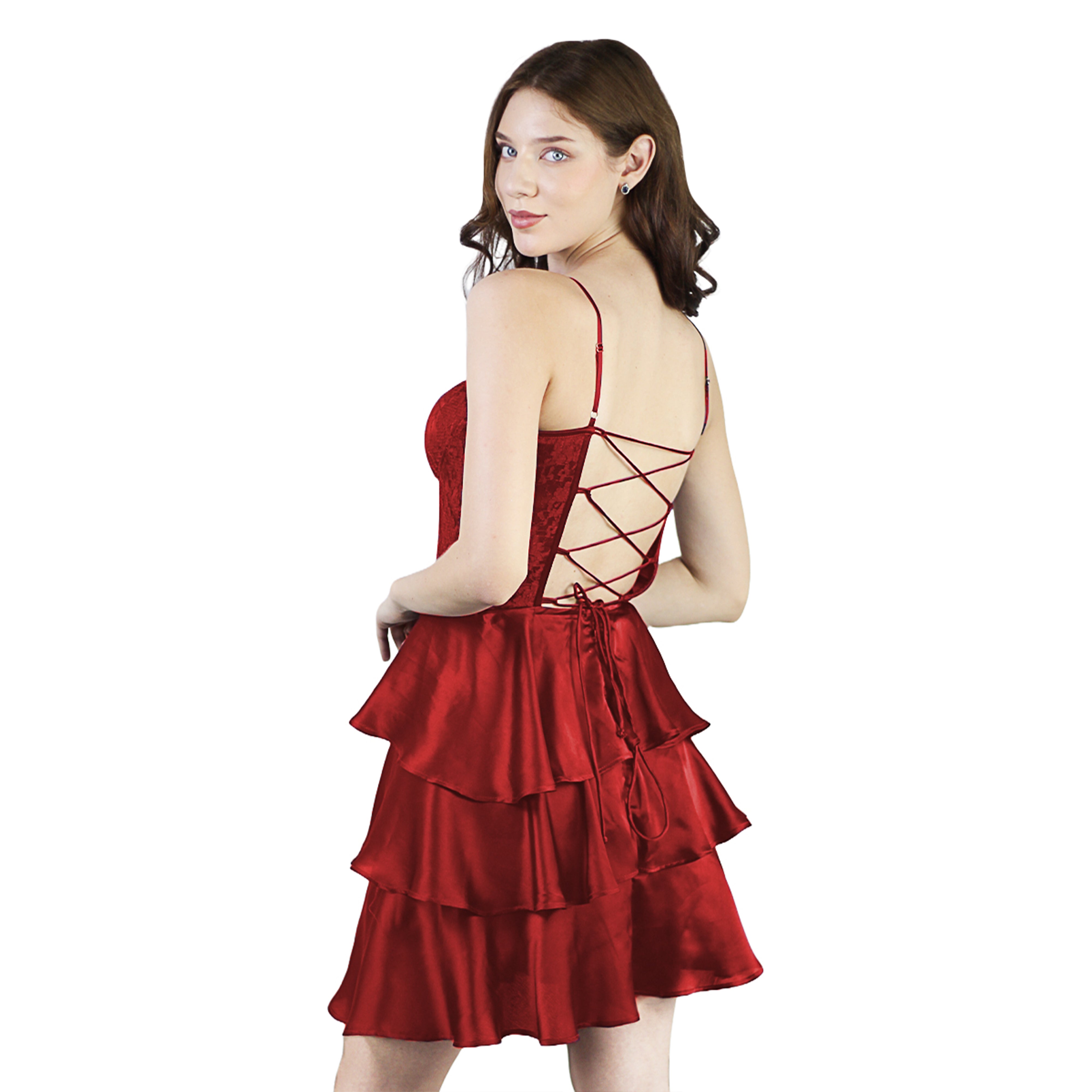 Artyska Women's Sweetheart Corset Satin Cocktail Party Dress