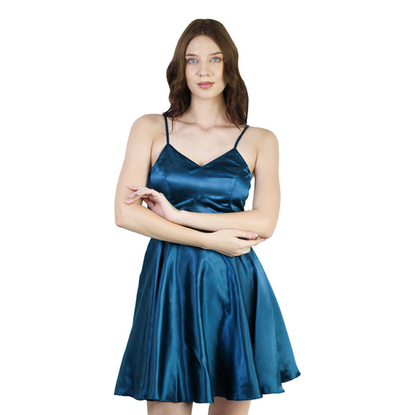 blue satin skater dress Artyska Women's Spaghetti Strap V-Neck Mini Black M A look that never global-neckline-Deep V 90s Icon V Slip Length:Full Length
