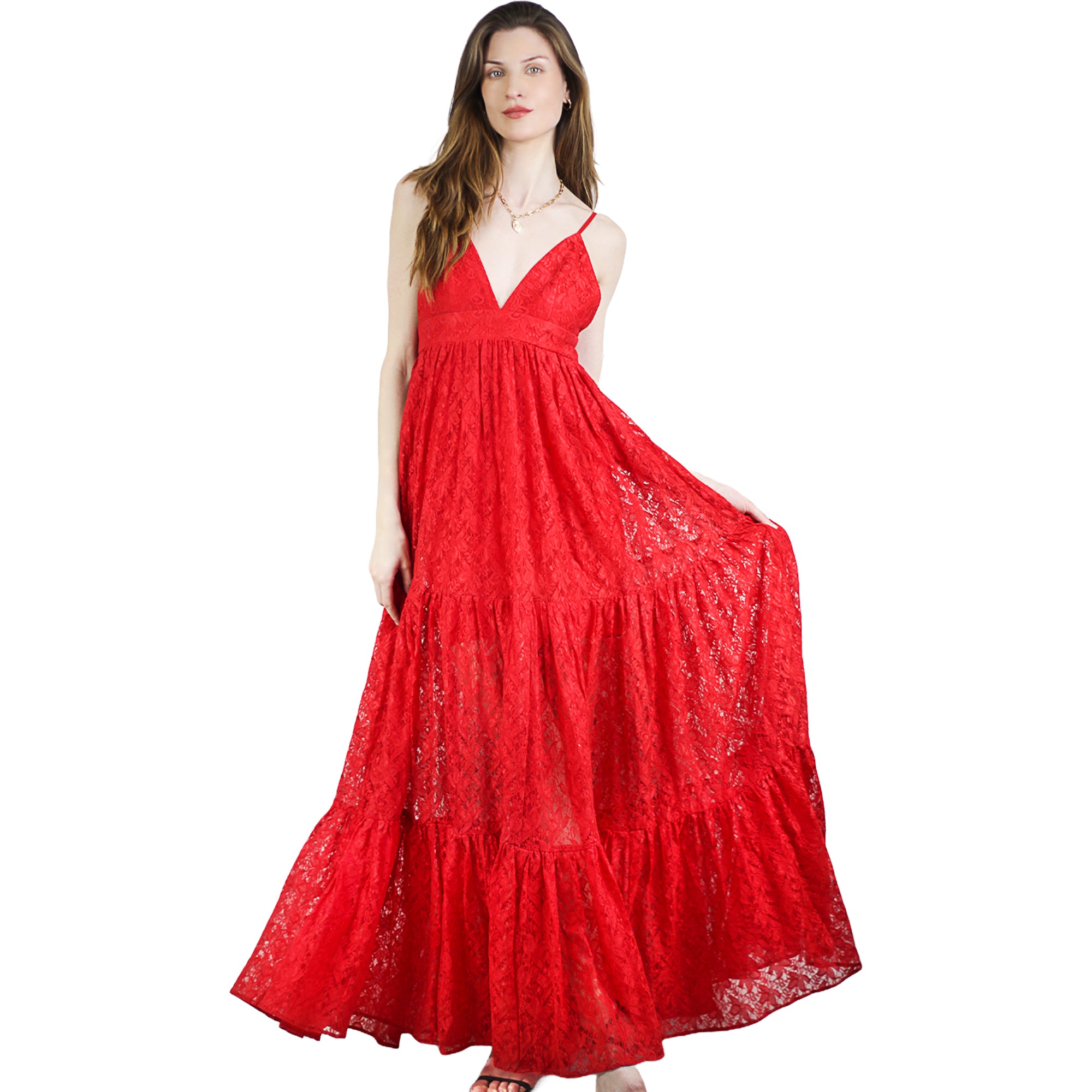 Artyska Women's V-Neckline Sleeveless Elegant Lace Maxi Dress