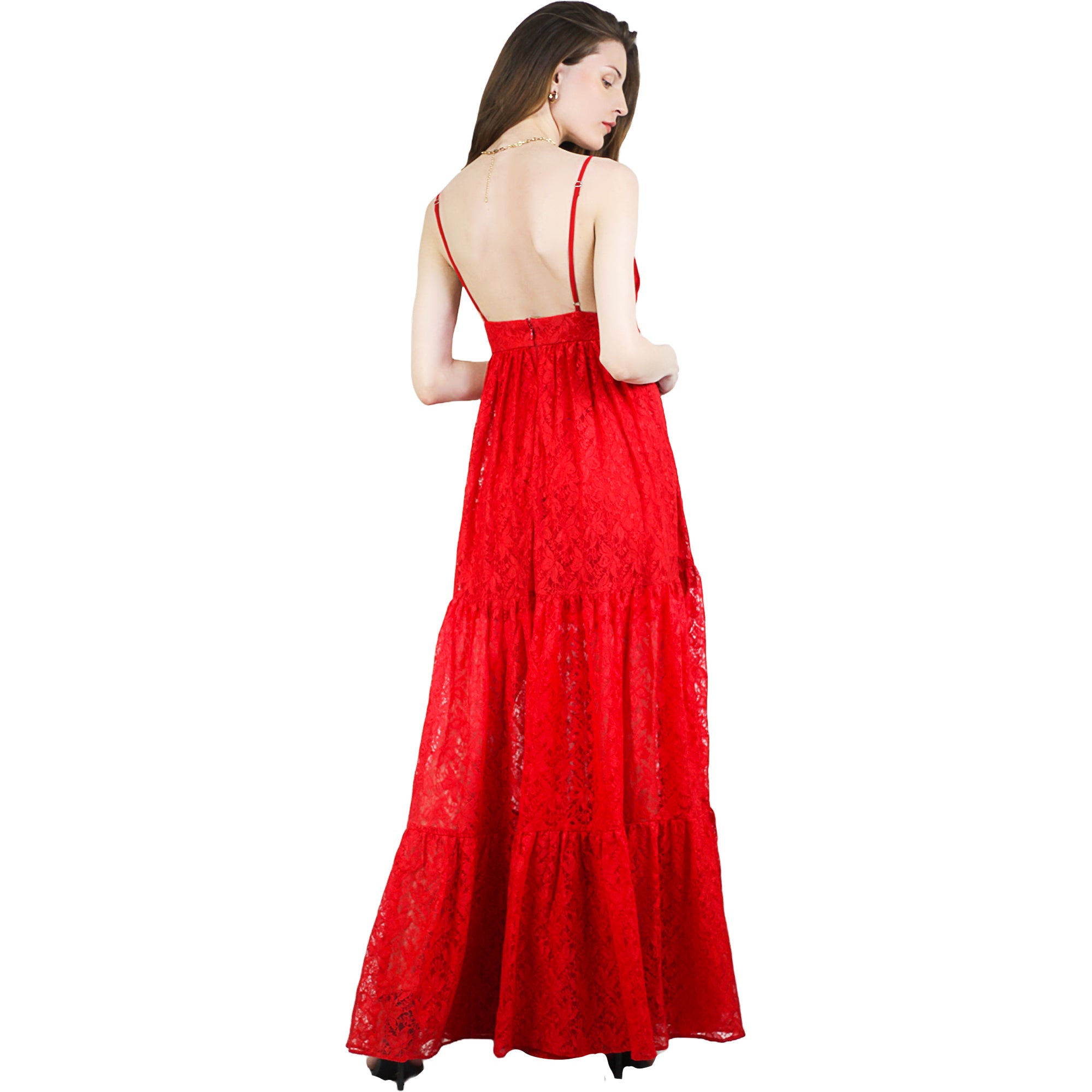 Artyska Women's V-Neckline Sleeveless Elegant Lace Maxi Dress