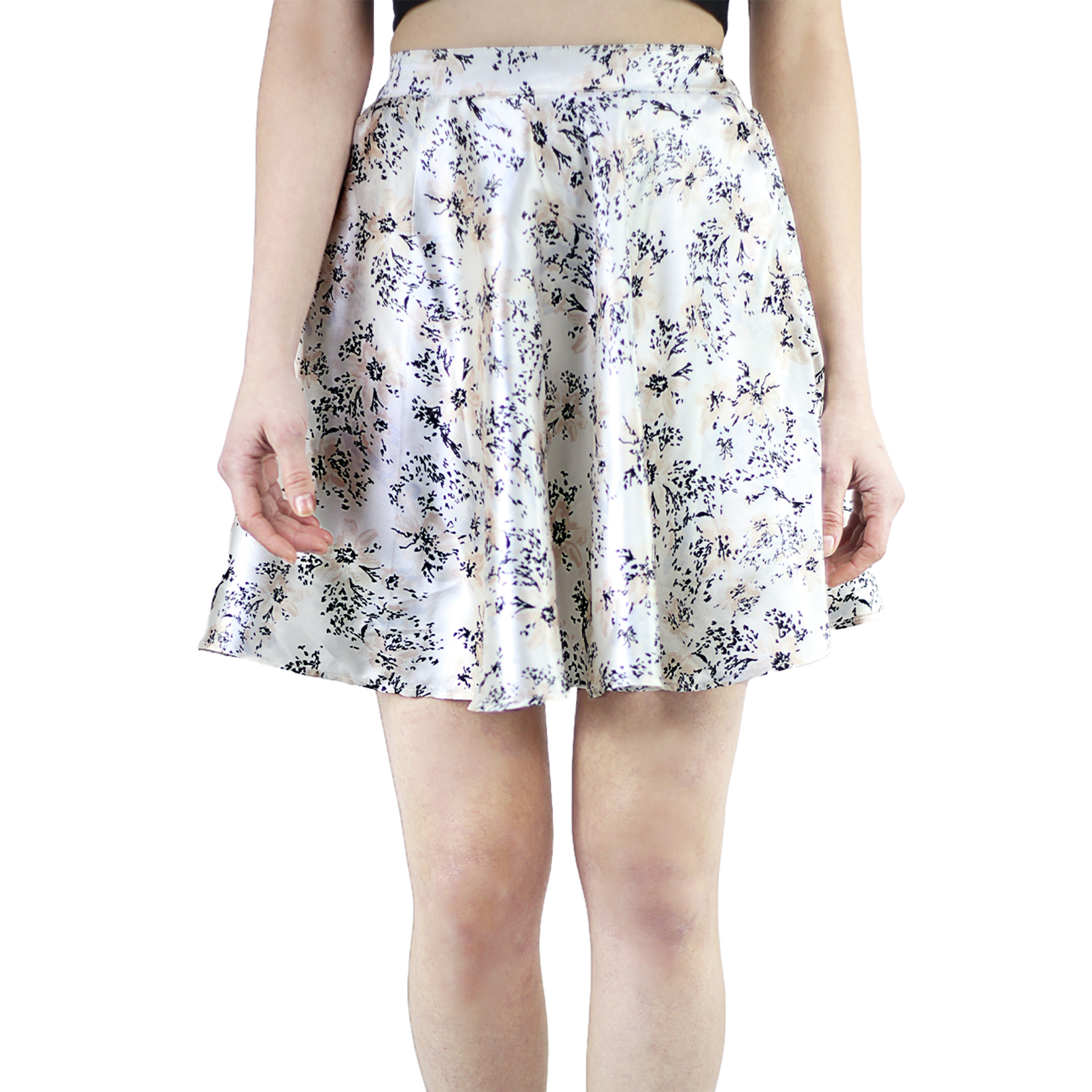 Artyska Women's Floral Satin High Elastic Waist Mini A-line Skirt