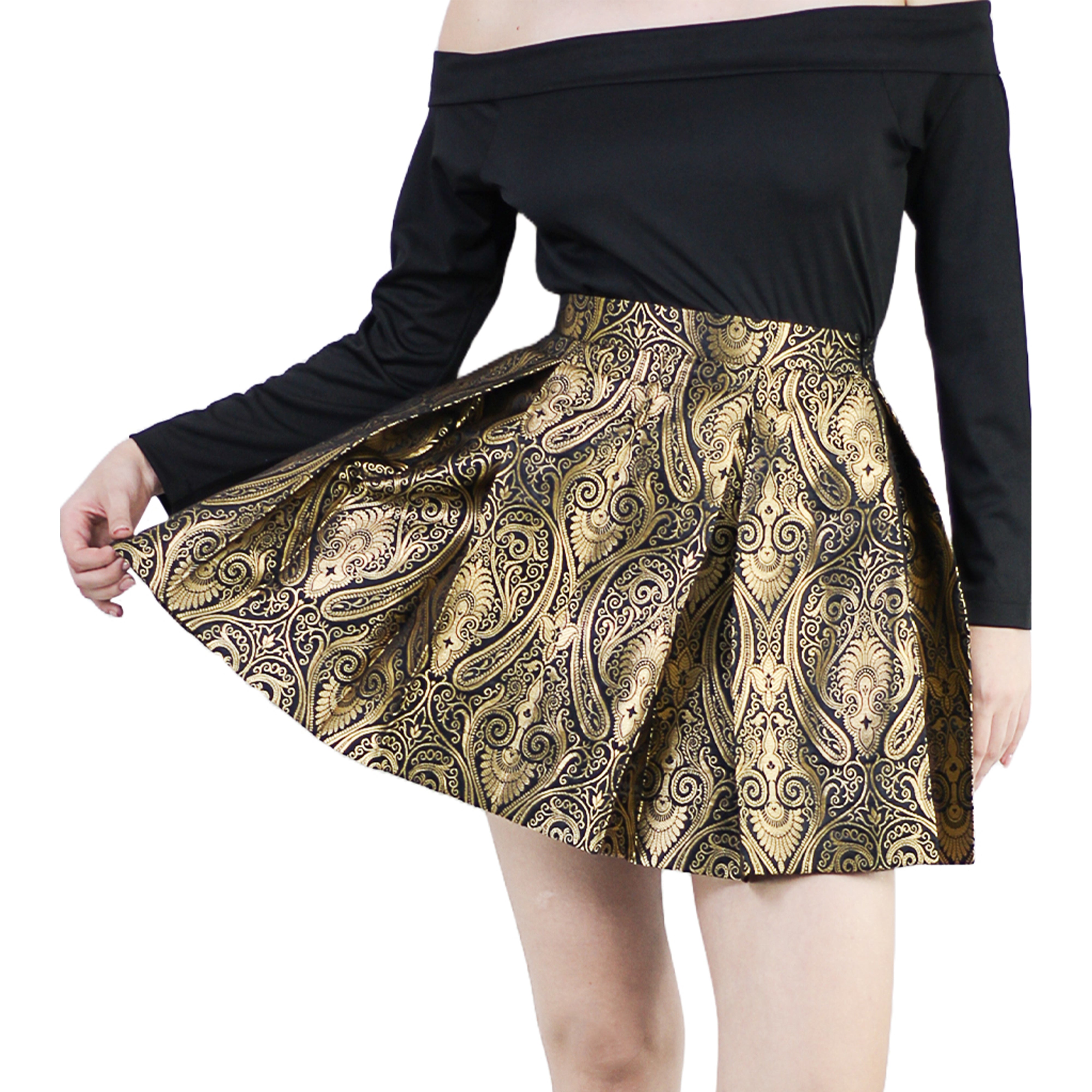 Artyska Women's Dressy Elastic Waist Jacquard Metallic Mini Skirt