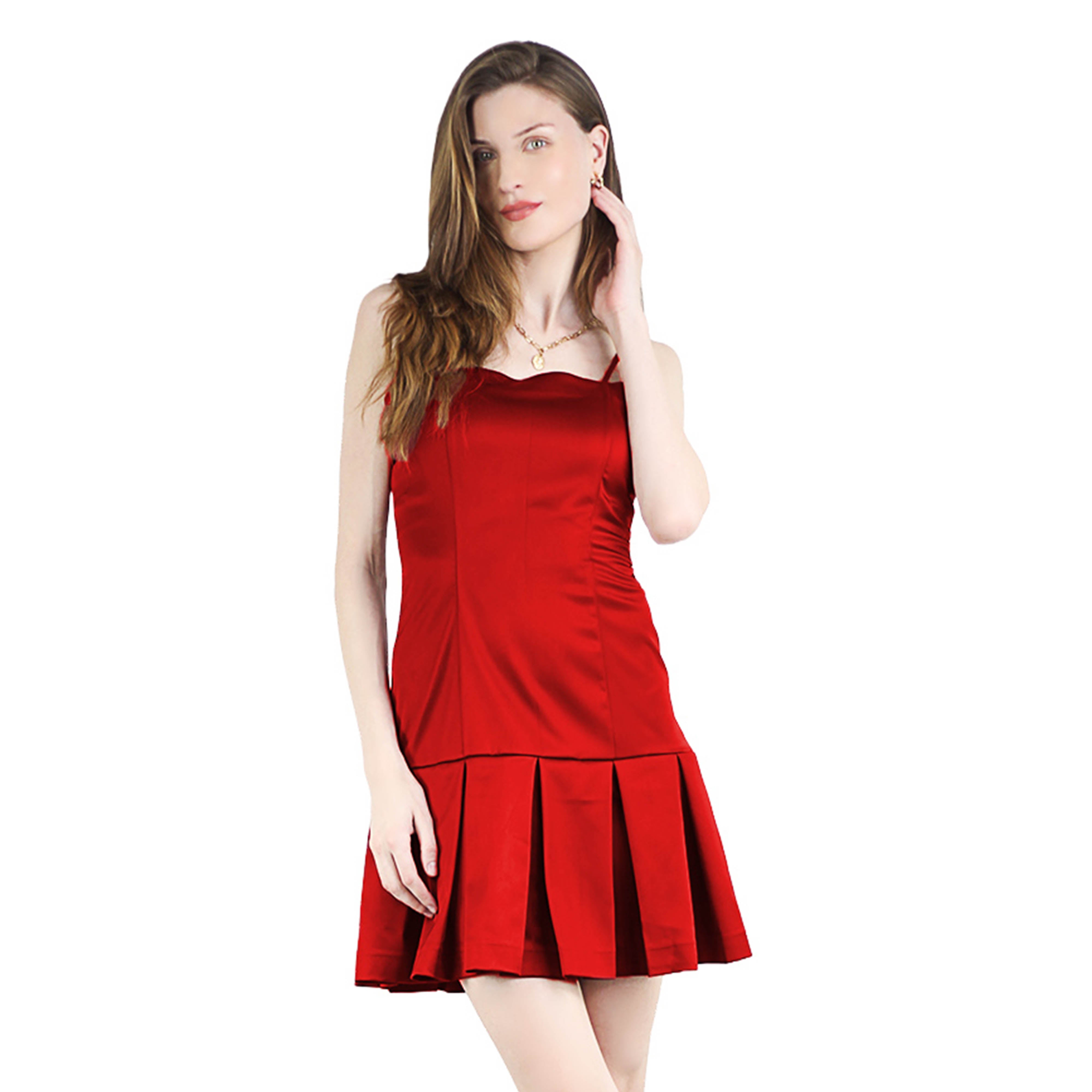 Artyska Women's Spaghetti Strap Square Neck Satin Mini Skater Dress
