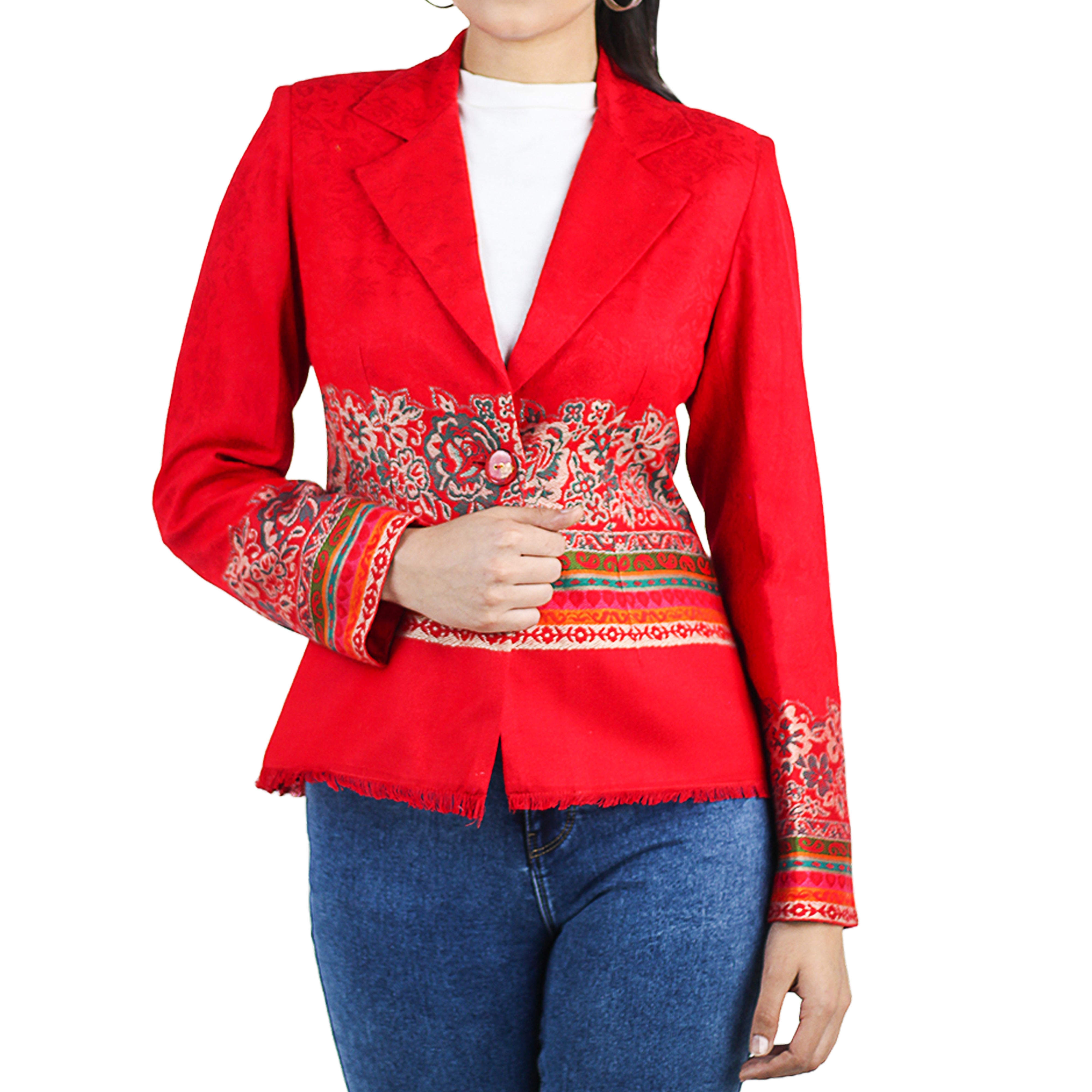 Women's Printed Long Sleeve Short Notched Blazer Jacquard Jacket Coat