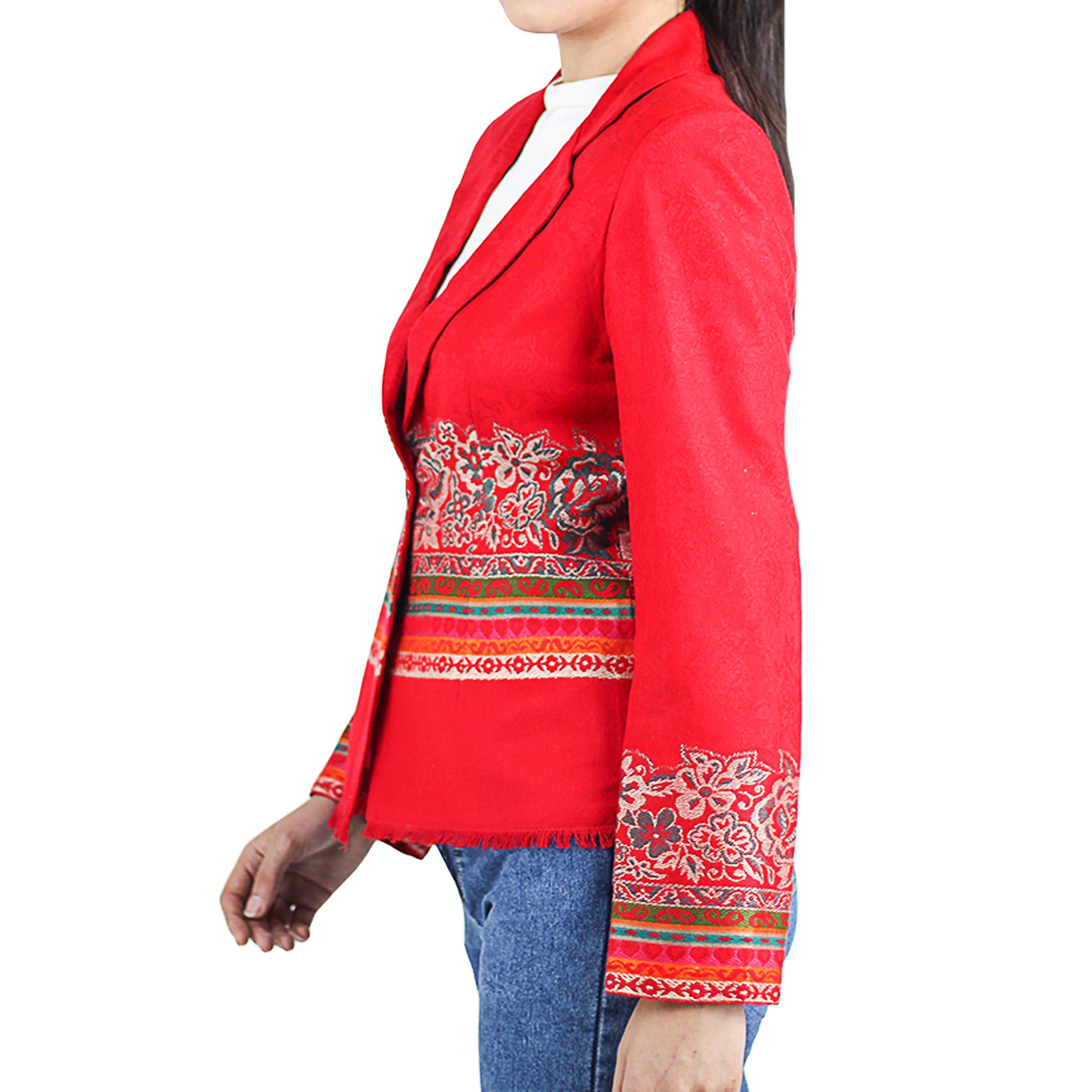 Women's Printed Long Sleeve Short Notched Blazer Jacquard Jacket Coat
