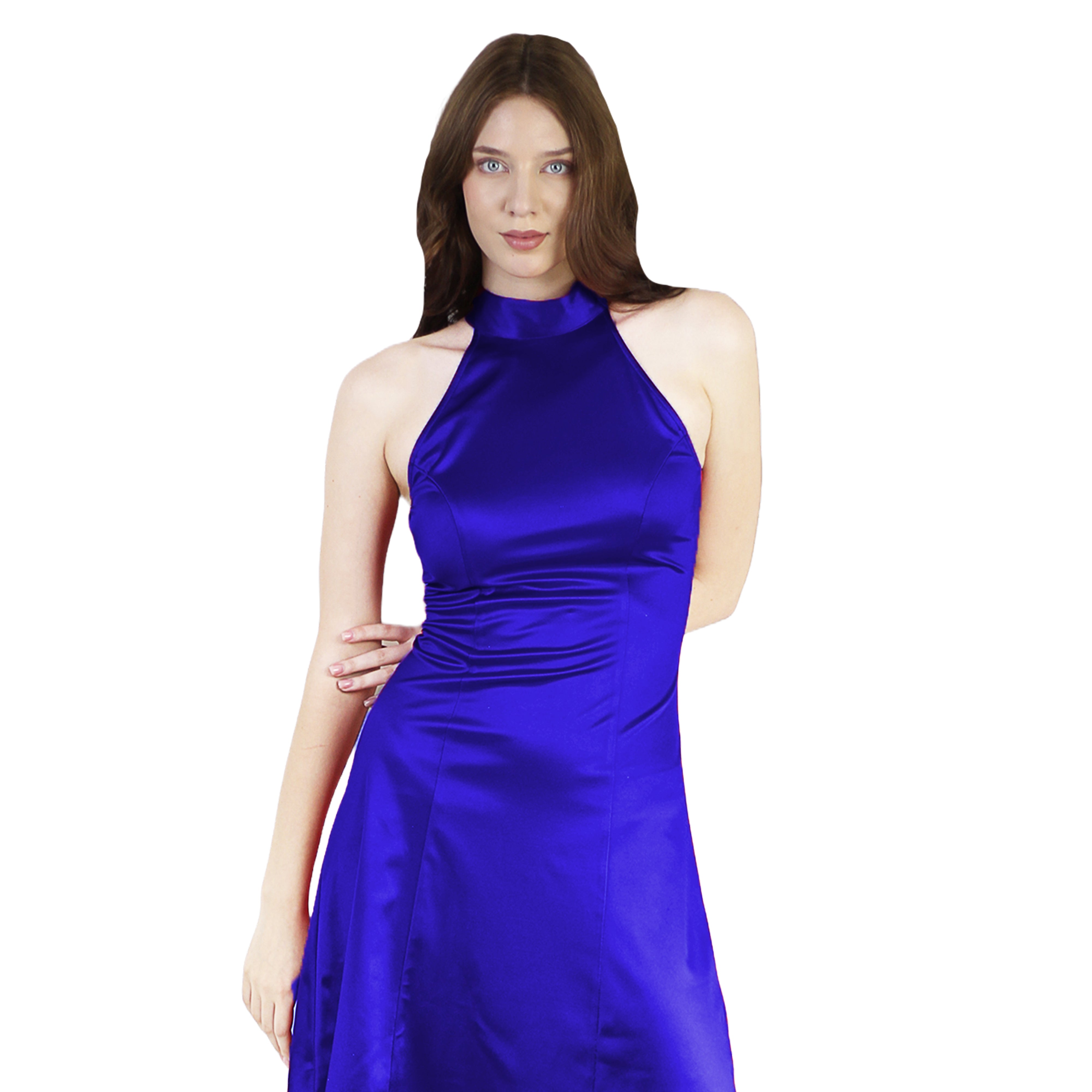 Artyska Women's Halter Neck Satin Silky Sleeveless Party Mini Dress