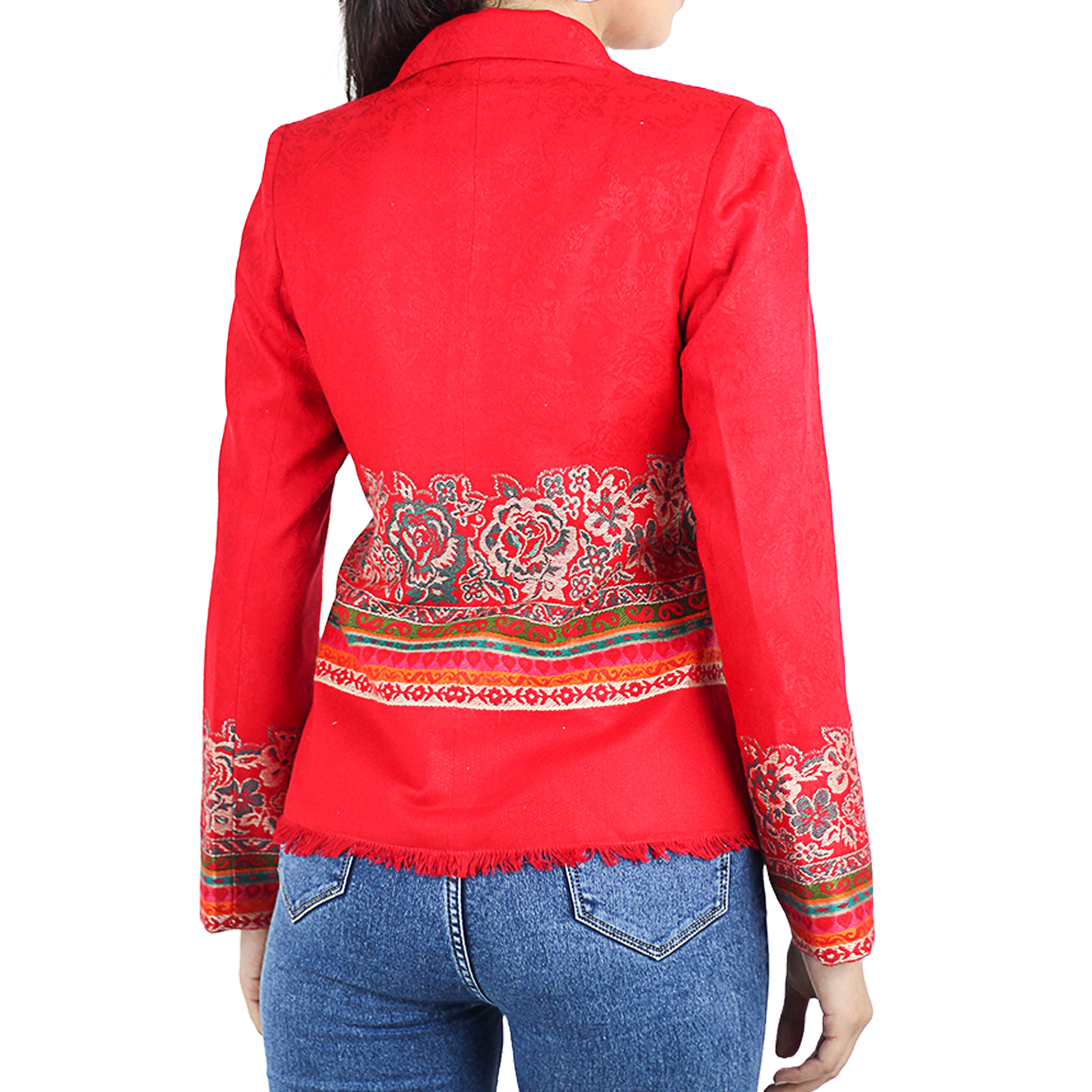 Women's Printed Long Sleeve Short Notched Blazer Jacquard Jacket Coat
