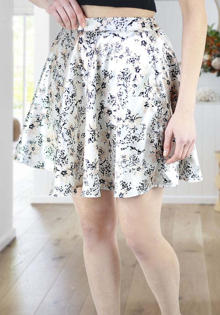 Women Casual Floral Print Skirt | Satin Silk Skirt | High Waist Elastic Skirt | Mini Short Skirt