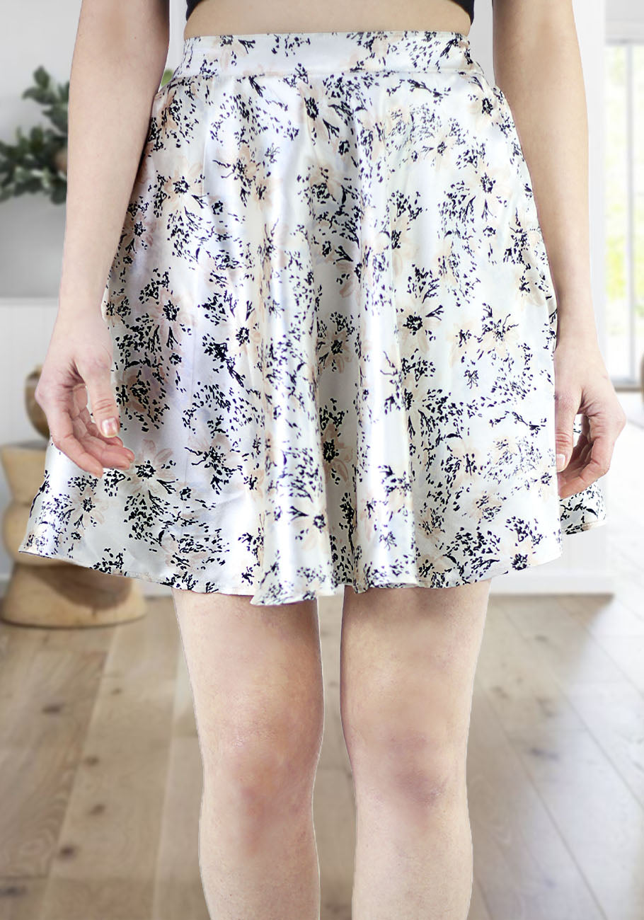 Women Casual Floral Print Skirt | Satin Silk Skirt | High Waist Elastic Skirt | Mini Short Skirt