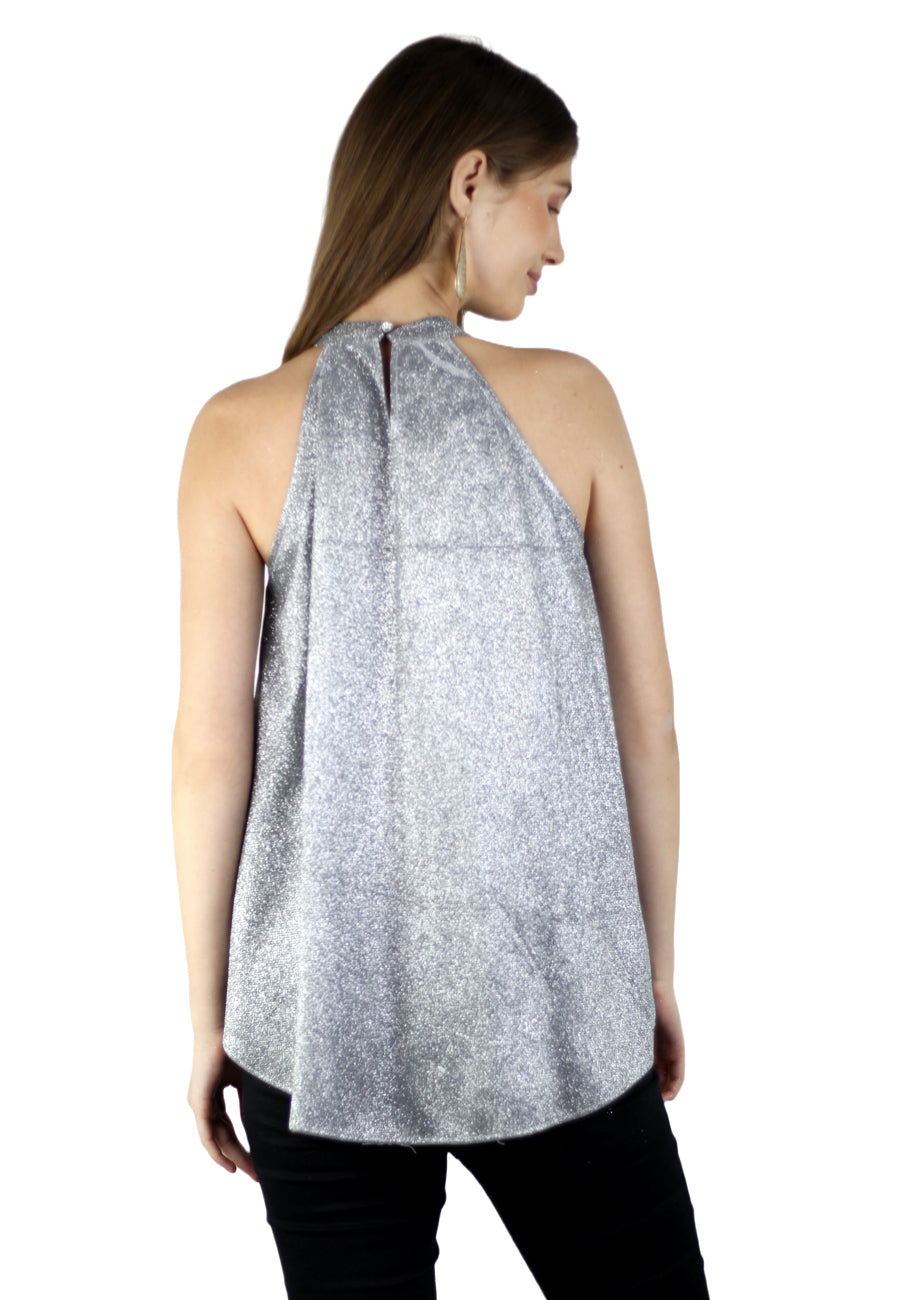 Artyska Women's High Low Glitter Halter Neck Party Tank Top | Holiday Top