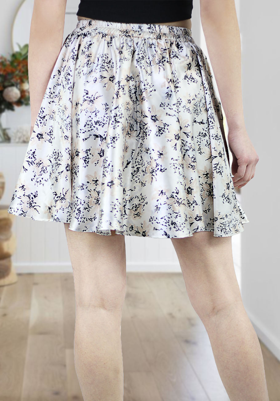 Women Casual Floral Print Skirt | Satin Silk Skirt | High Waist Elastic Skirt | Mini Short Skirt