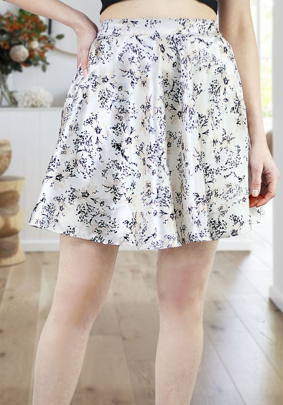 Women Casual Floral Print Skirt | Satin Silk Skirt | High Waist Elastic Skirt | Mini Short Skirt