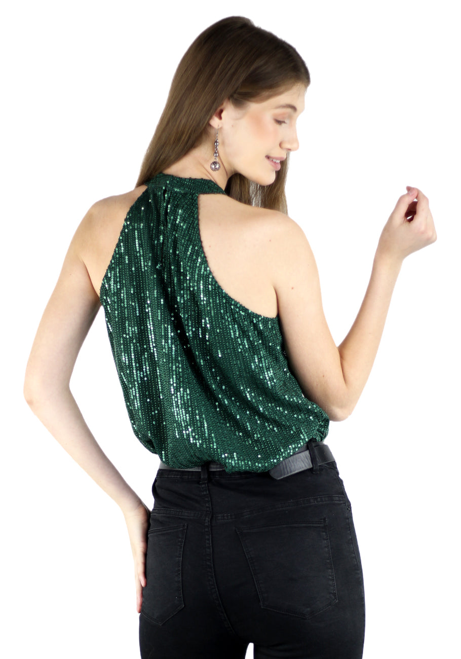 Artyska Women's Halter Neck Sleeveless Sequin Sparkly Party Holiday Tops