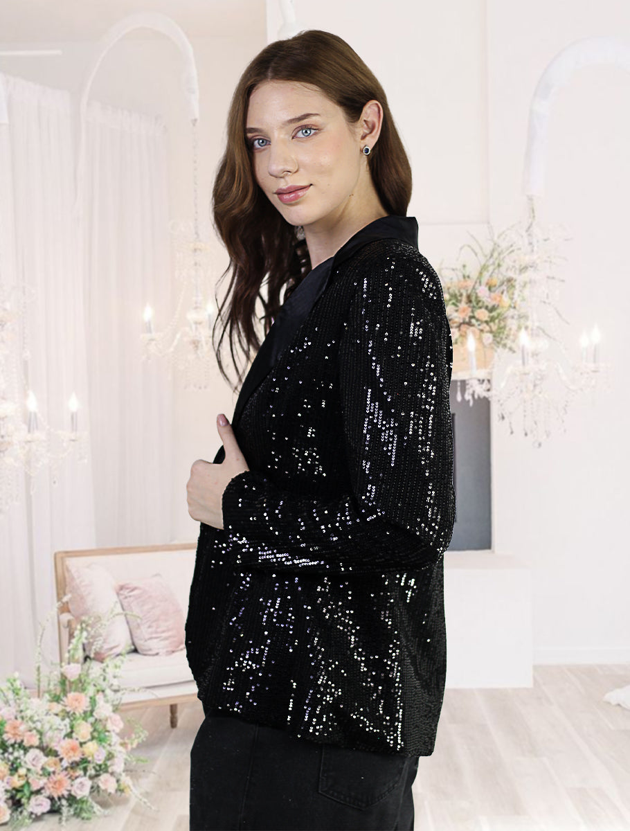 Sequin Blazer for Women Sparkly Sequin Jacket Long Sleeve Open Front Shimmer Glitter Sequin Cardigan