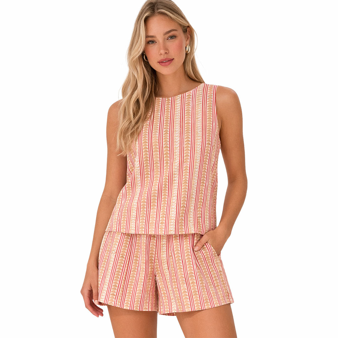 Artyska Women’s Printed 2-Piece Set – Sleeveless Top & Paperbag Waist Shorts Co-Ord Outfit