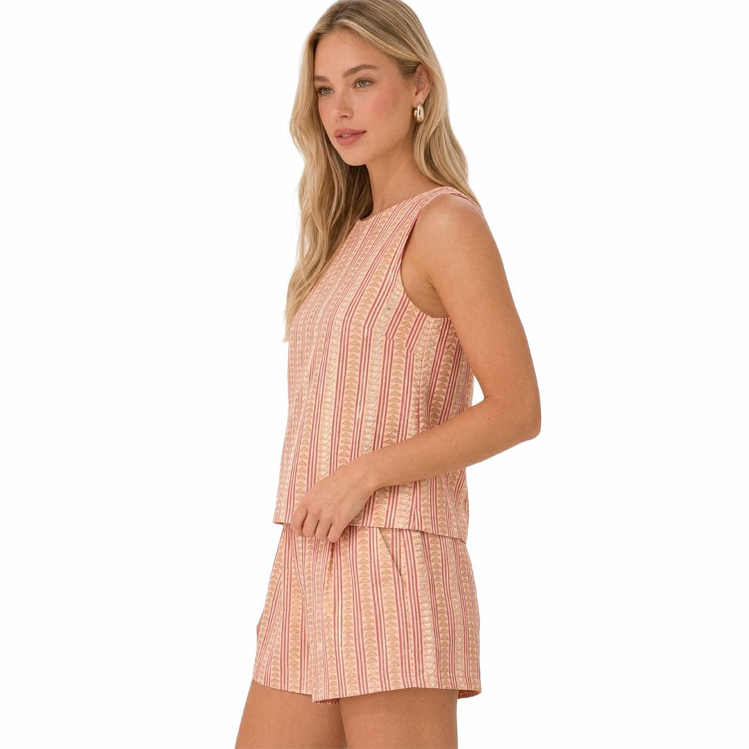 Artyska Women’s Printed 2-Piece Set – Sleeveless Top & Paperbag Waist Shorts Co-Ord Outfit