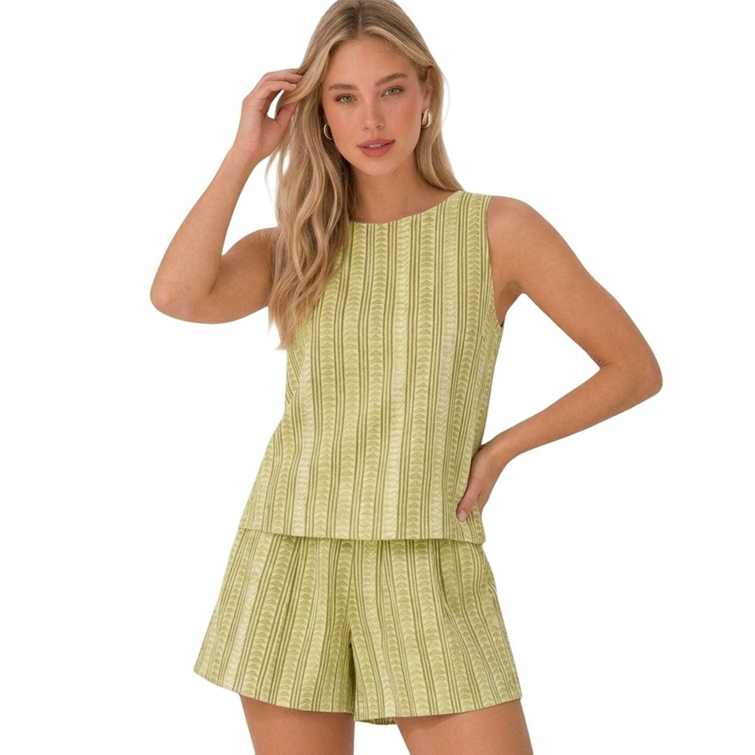 Artyska Women’s Printed 2-Piece Set – Sleeveless Top & Paperbag Waist Shorts Co-Ord Outfit