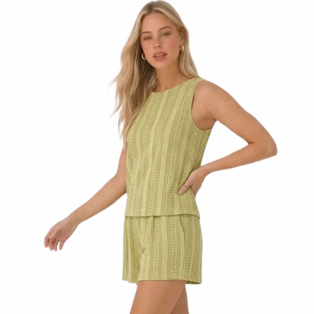 Artyska Women’s Printed 2-Piece Set – Sleeveless Top & Paperbag Waist Shorts Co-Ord Outfit Green XL
