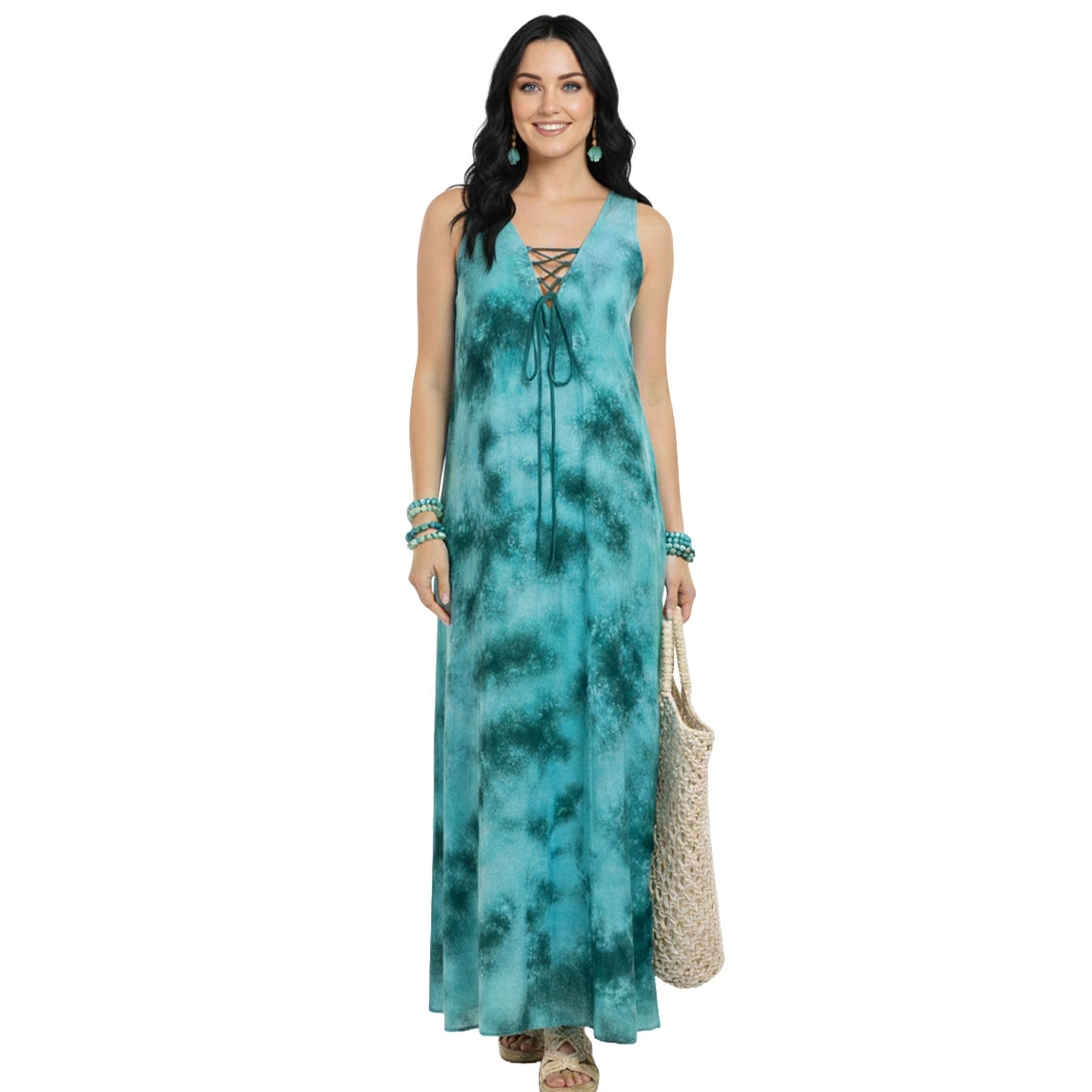 Artyska Women’s Sleeveless Lace-Up Front Maxi Dress – Casual Boho Beach Vacation Dress