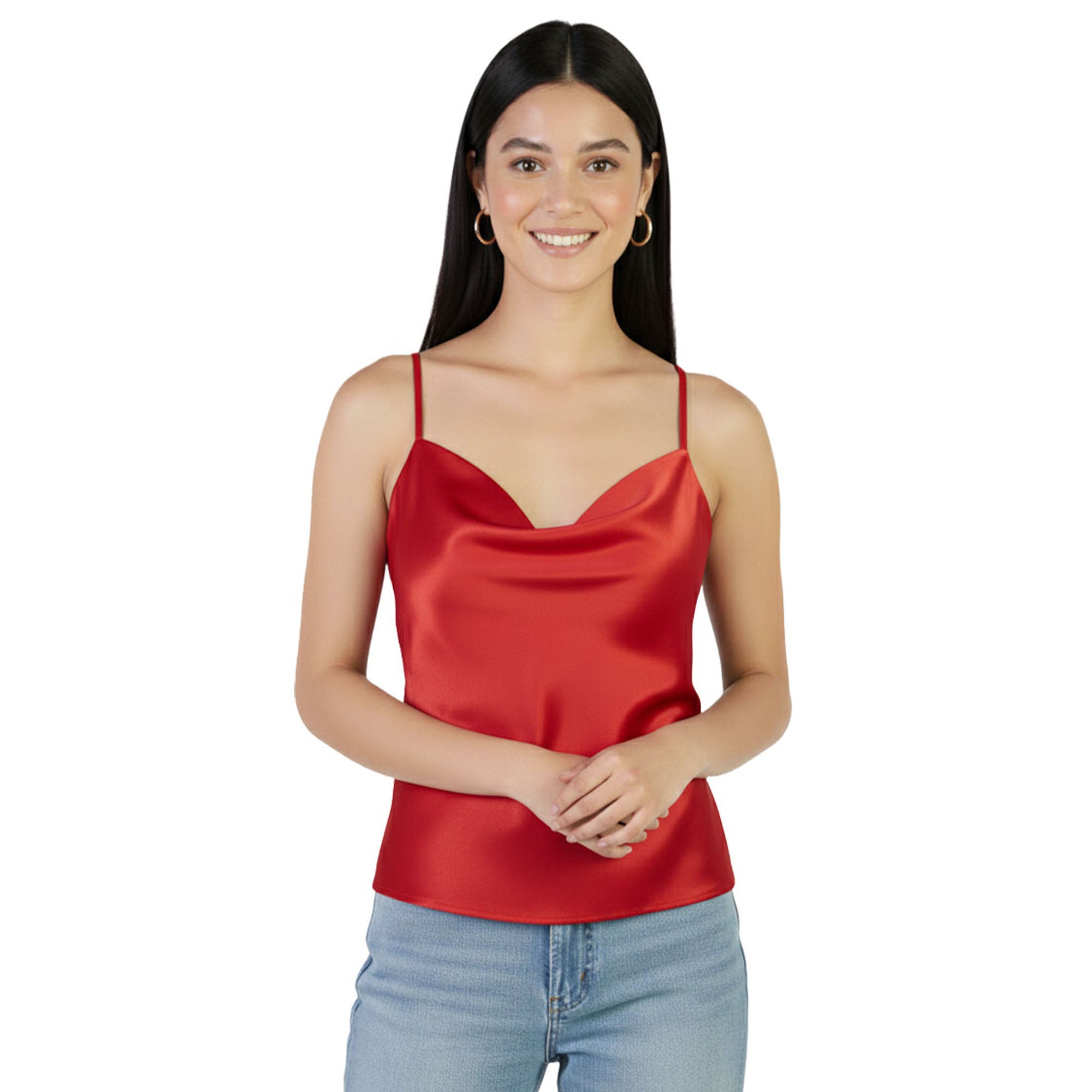 Artyska Women's Satin Cowl-Neck Spaghetti Strap Camisole Top – Elegant Silky
