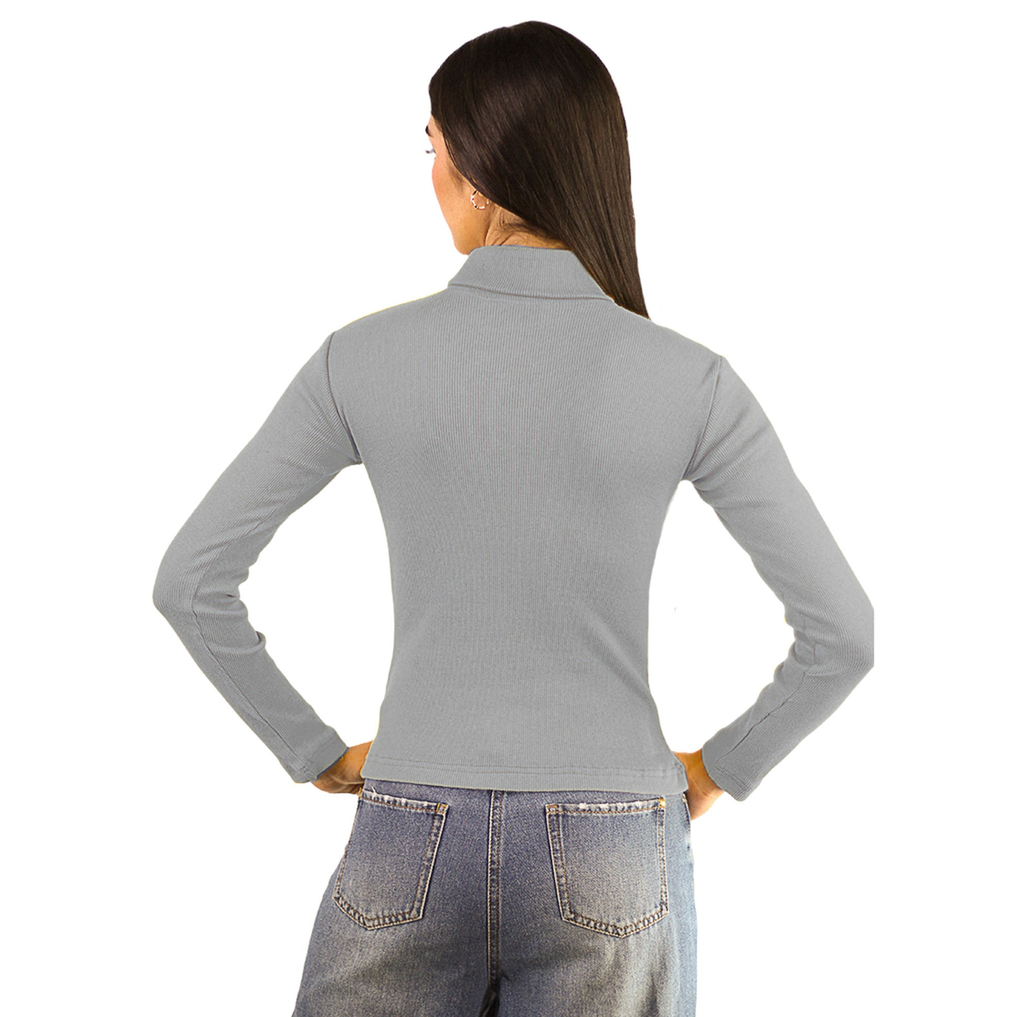 Artyska Women’s Ribbed High Neck Cutout Long Sleeve Top