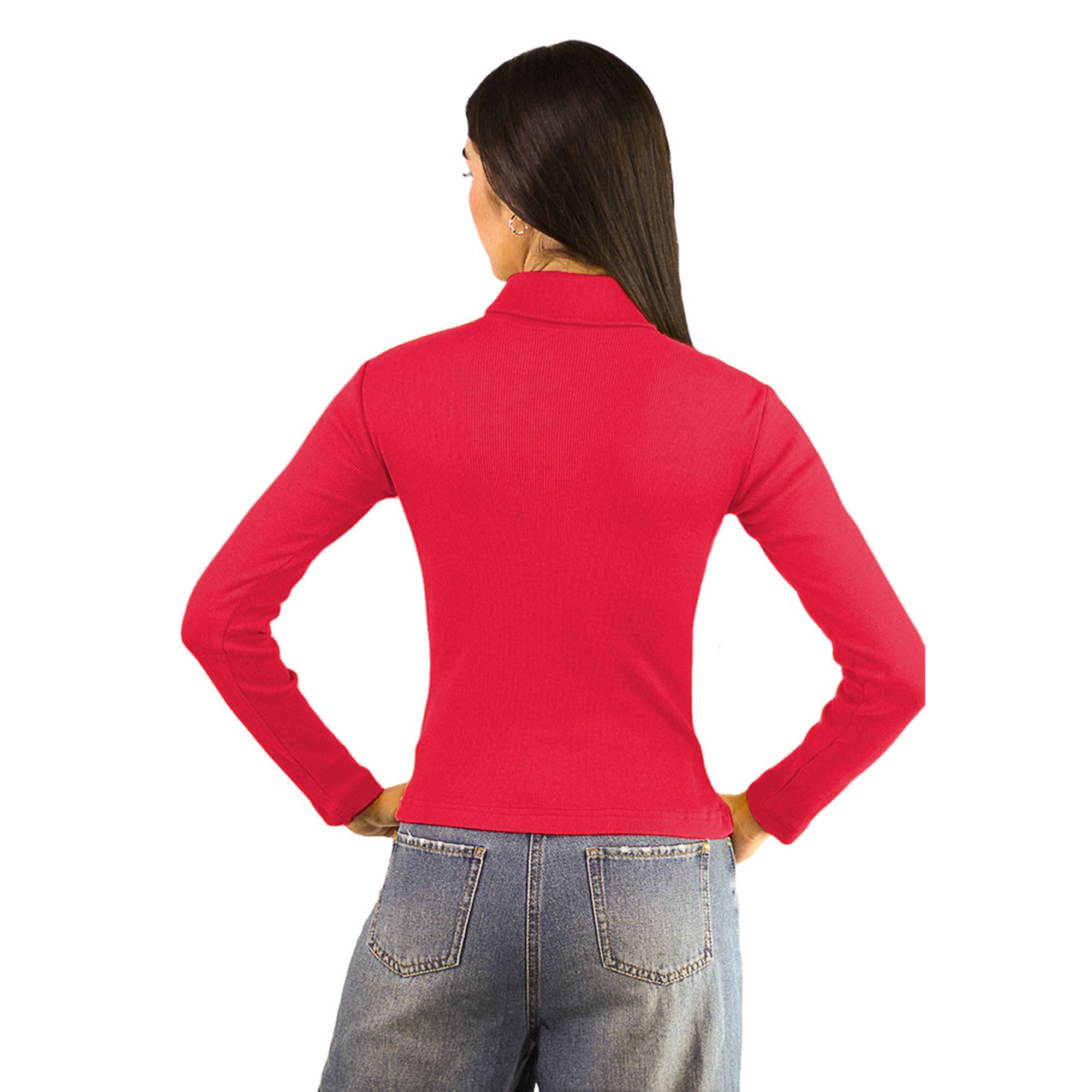 Artyska Women’s Ribbed High Neck Cutout Long Sleeve Top