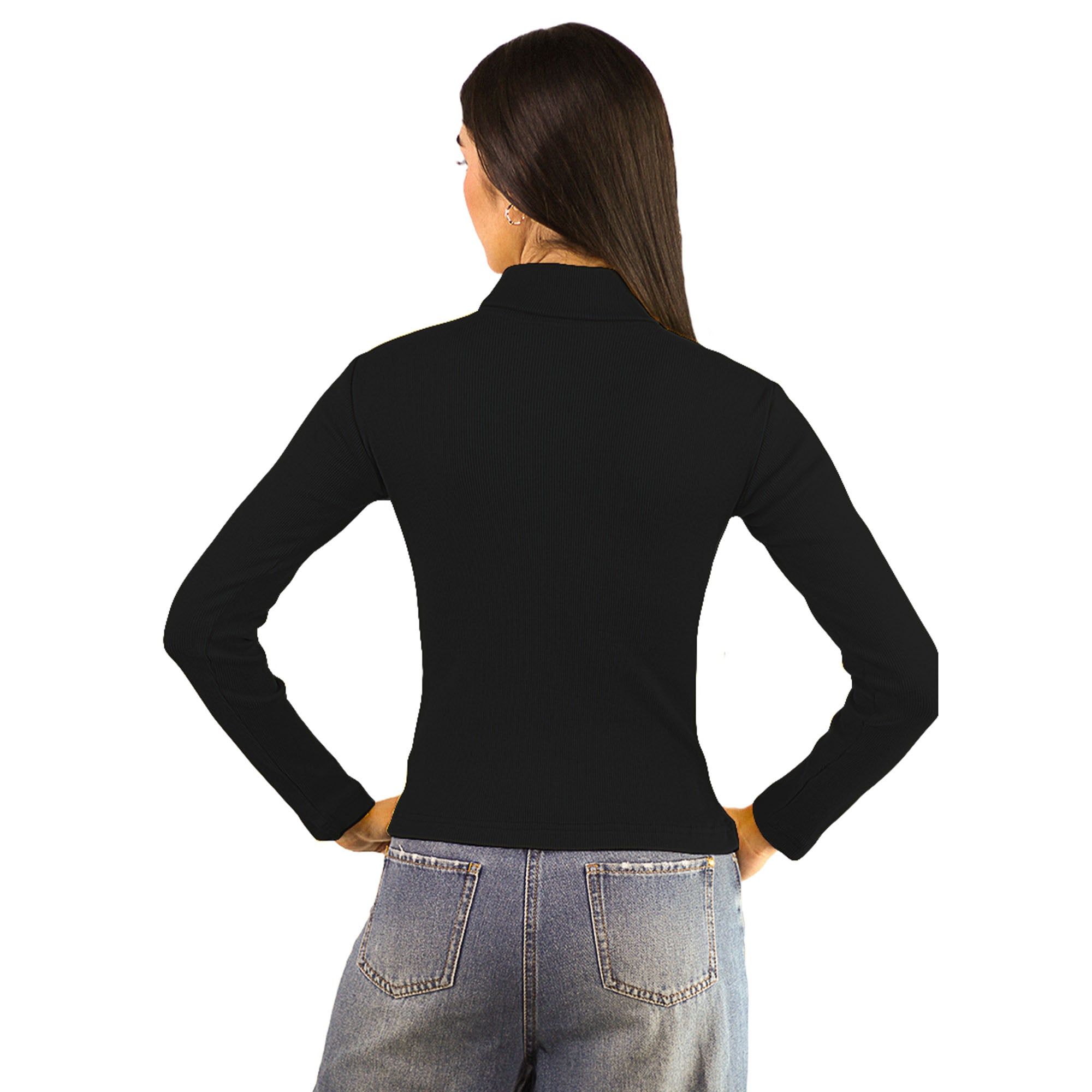 Artyska Women’s Ribbed High Neck Cutout Long Sleeve Top