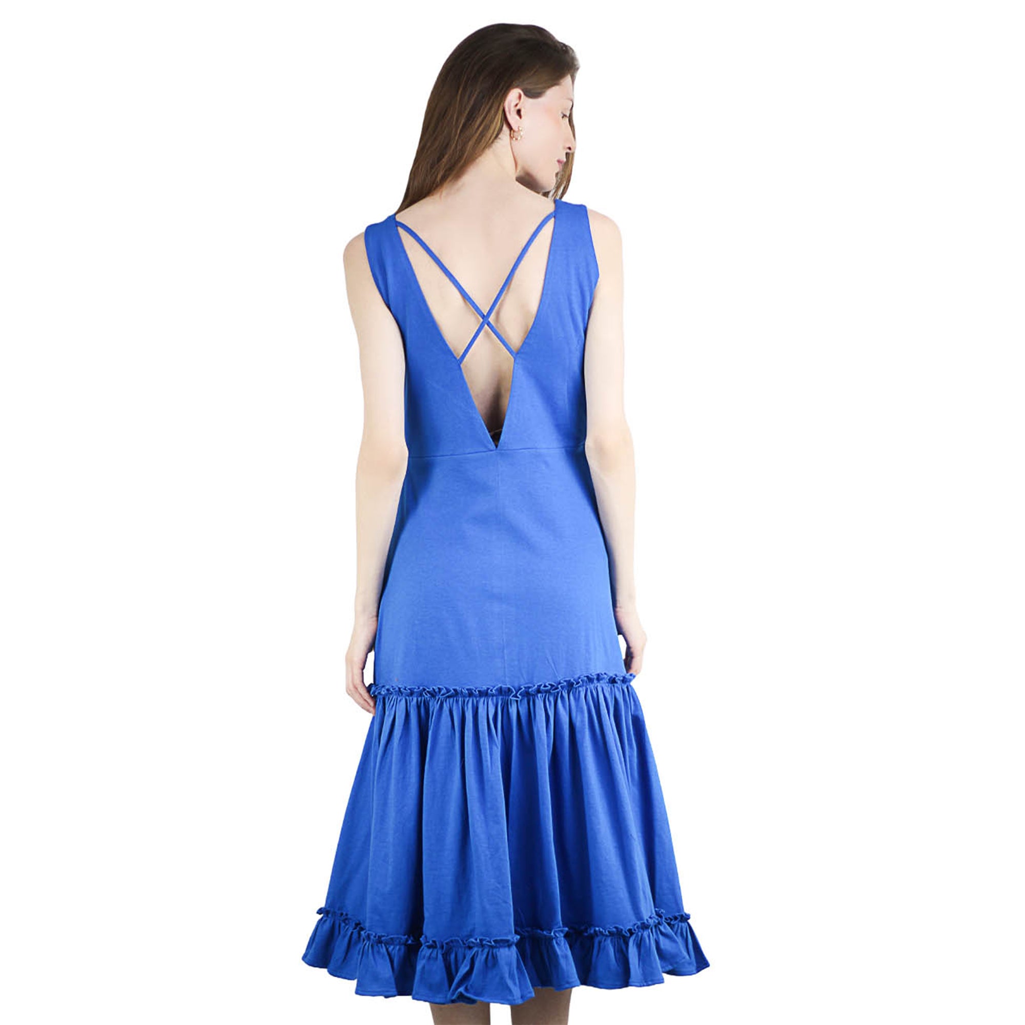Artyska Women's Summer Sleeveless V-Neck Ruffled Midi Knit Lace Dress