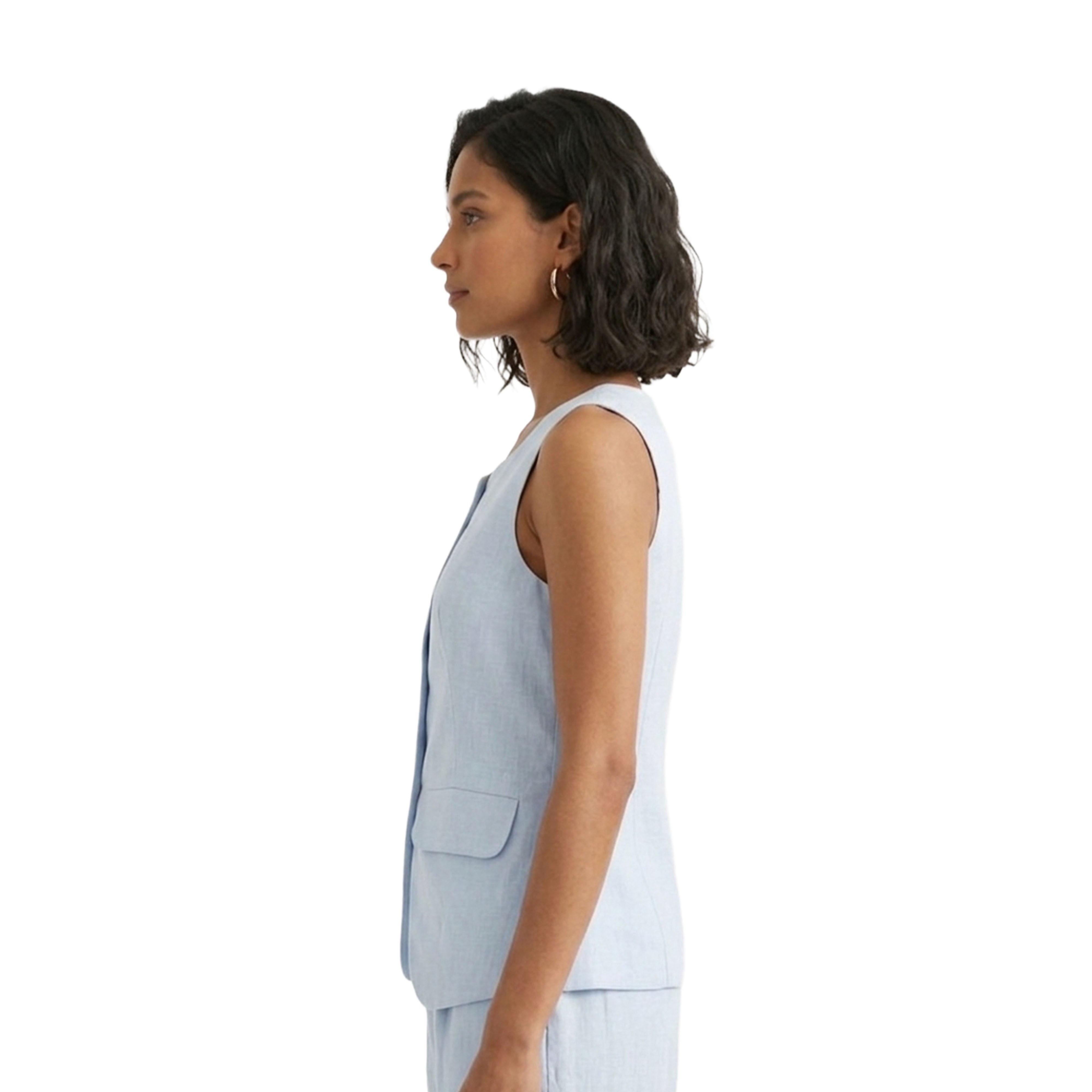 Artyska Women’s Linen Blend Sleeveless Tailored Vest – Button Front Waistcoat Top