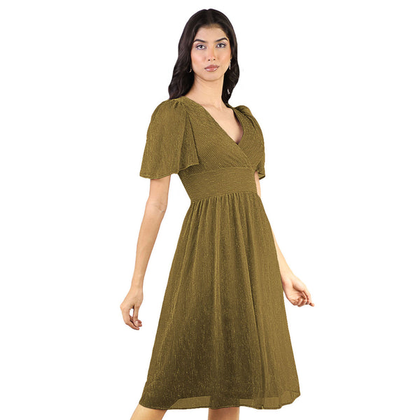 Artyska Women's Shimmer Halter Neck Sleeveless Midi Dress – Pleated Bodice, Flared Hem main image 1